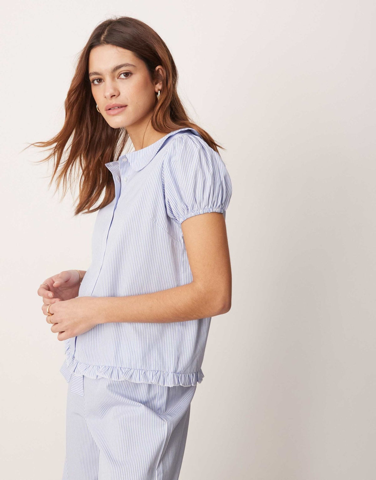 ASOS DESIGN lounge peter pan collar pyjama blouse in blue stripe co ord - ASOS Sample Sale