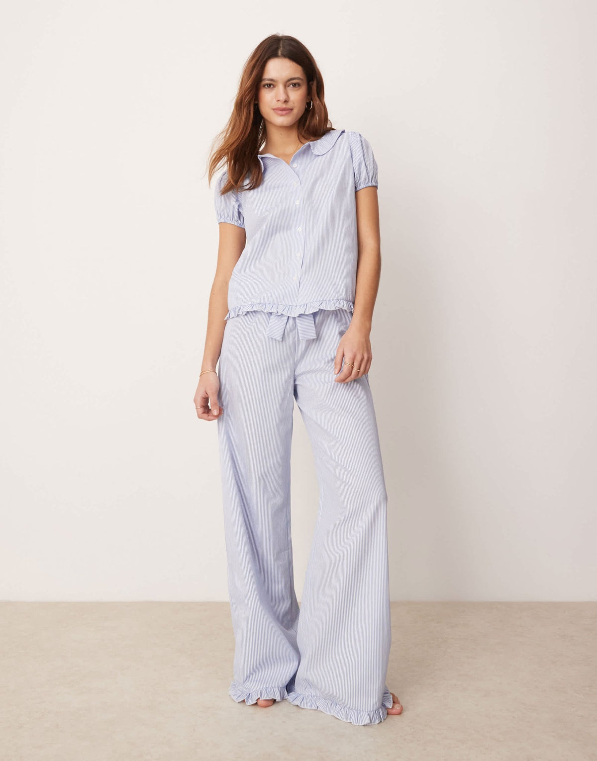 ASOS DESIGN lounge peter pan collar pyjama blouse in blue stripe co ord - ASOS Sample Sale