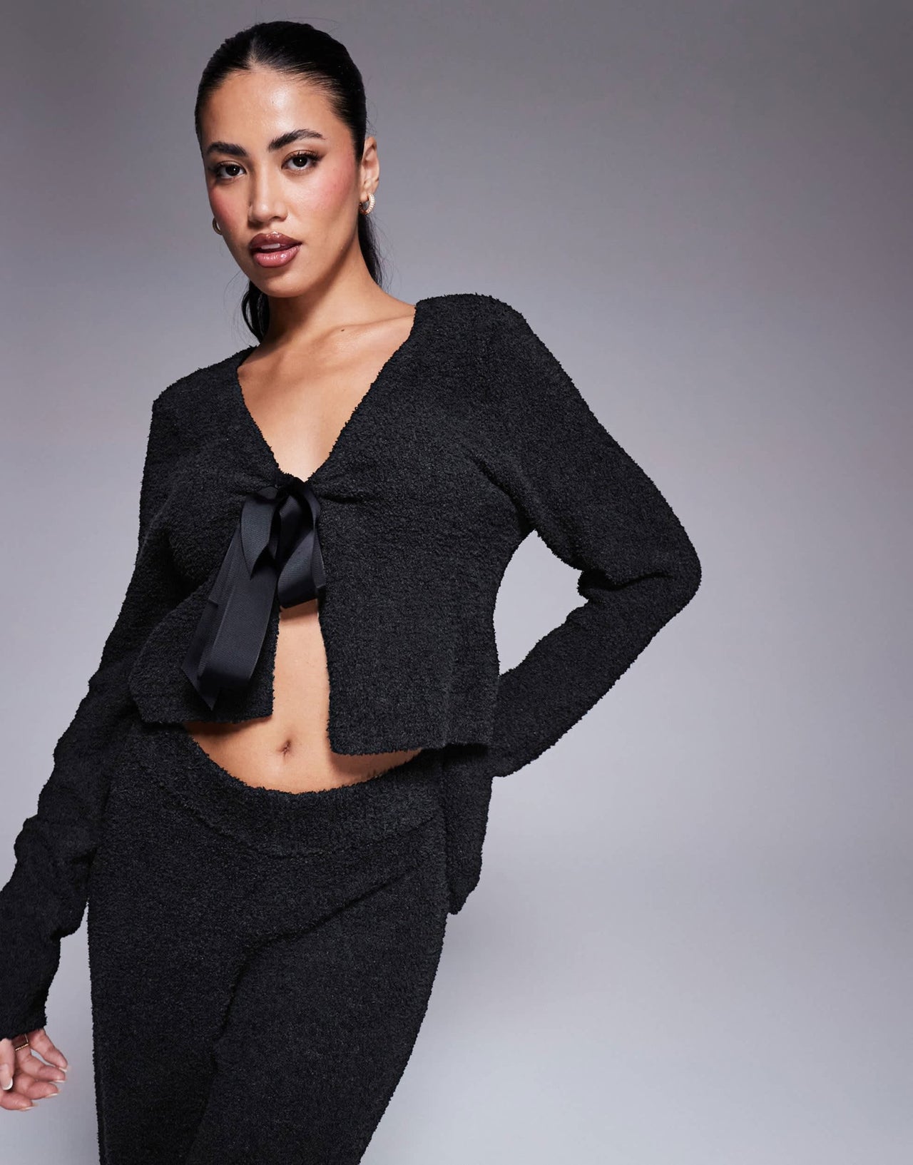 ASOS DESIGN lounge sock tie front cardigan in black - ASOS Sample Sale
