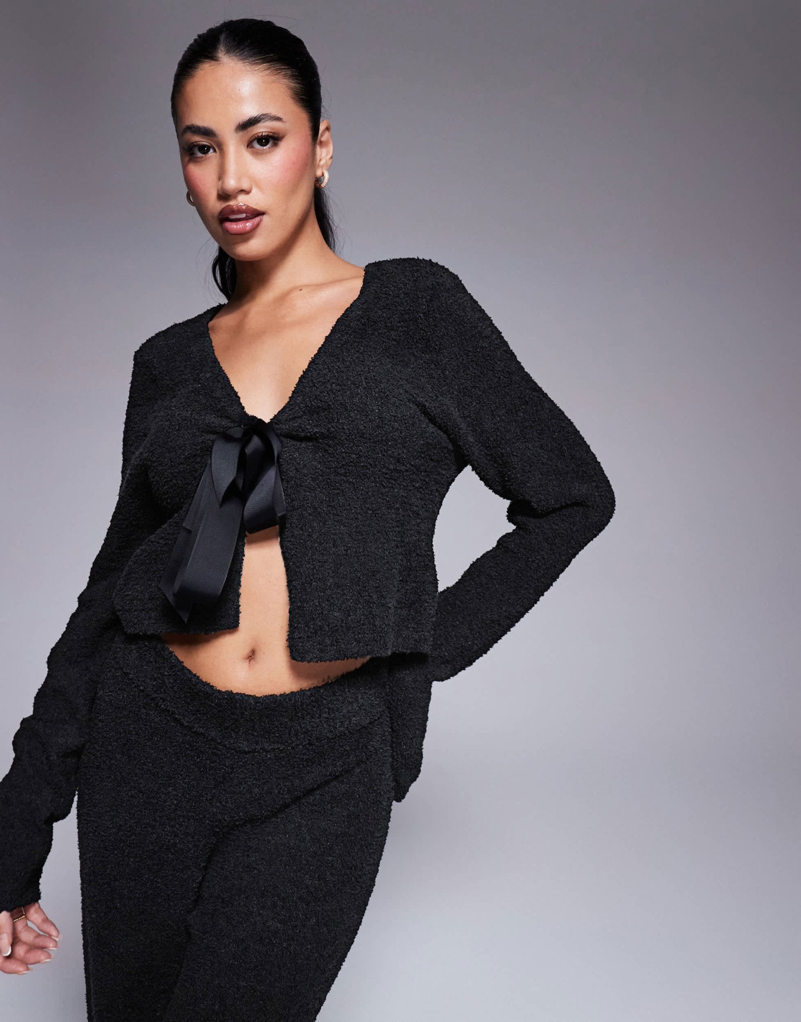 ASOS DESIGN lounge sock tie front cardigan in black - ASOS Sample Sale