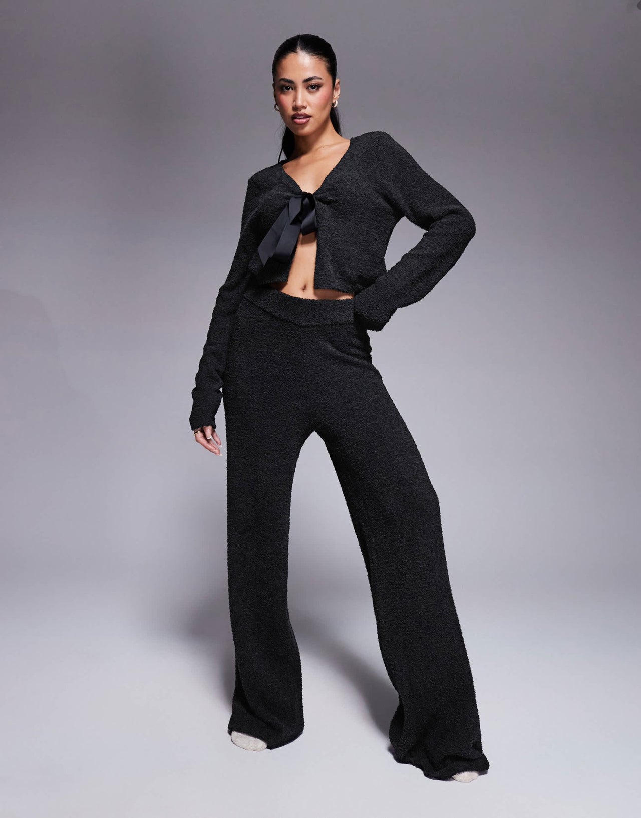 ASOS DESIGN lounge sock wide leg trouser in black - ASOS Sample Sale
