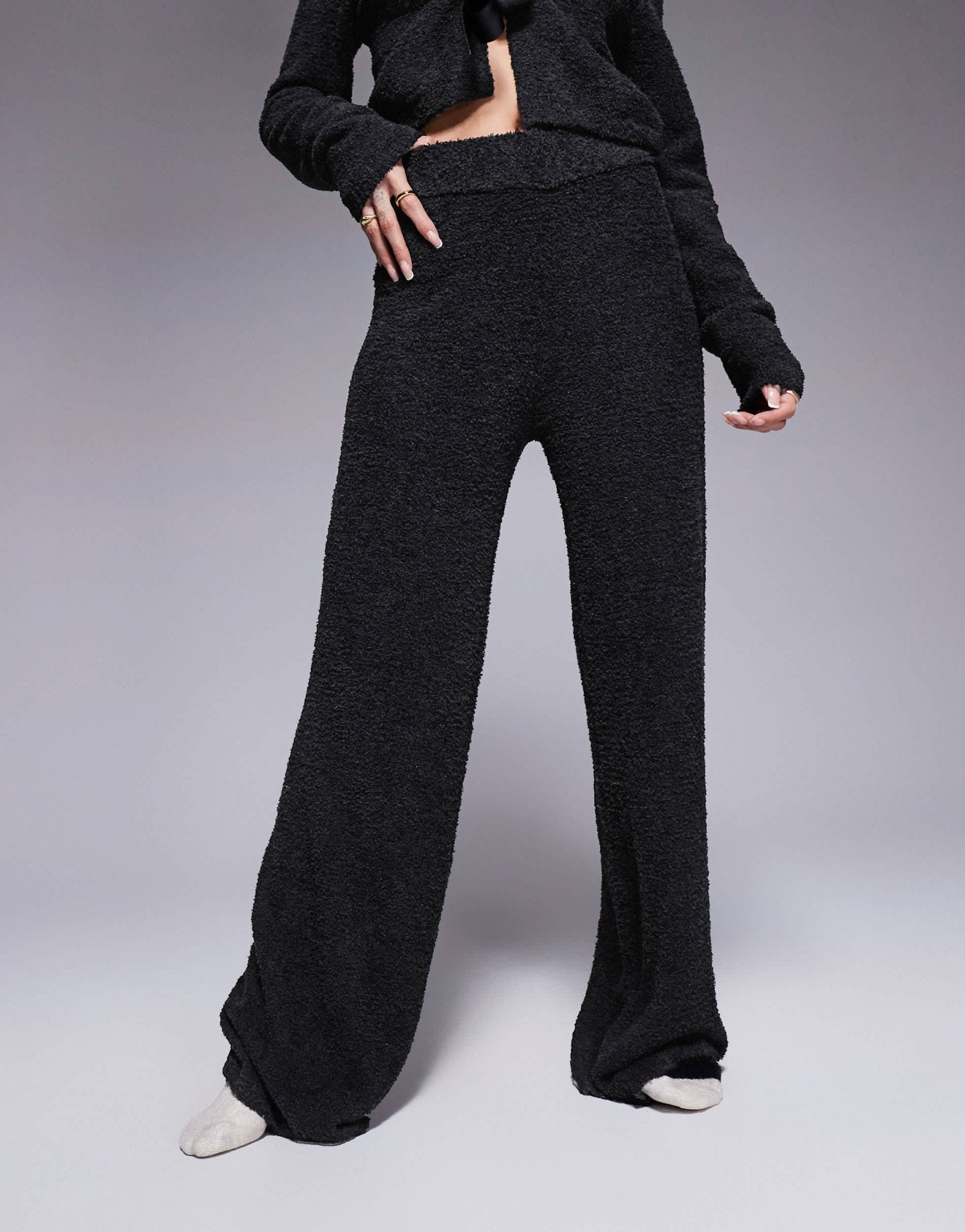 ASOS DESIGN lounge sock wide leg trouser in black - ASOS Sample Sale