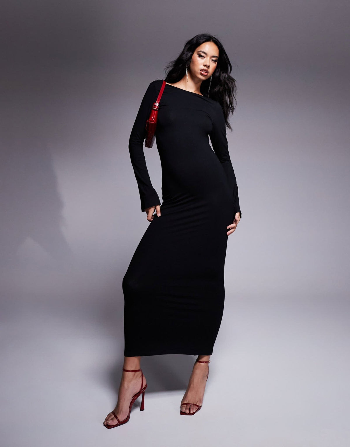 ASOS DESIGN low back maxi dress with angel sleeves in black - ASOS Sample Sale