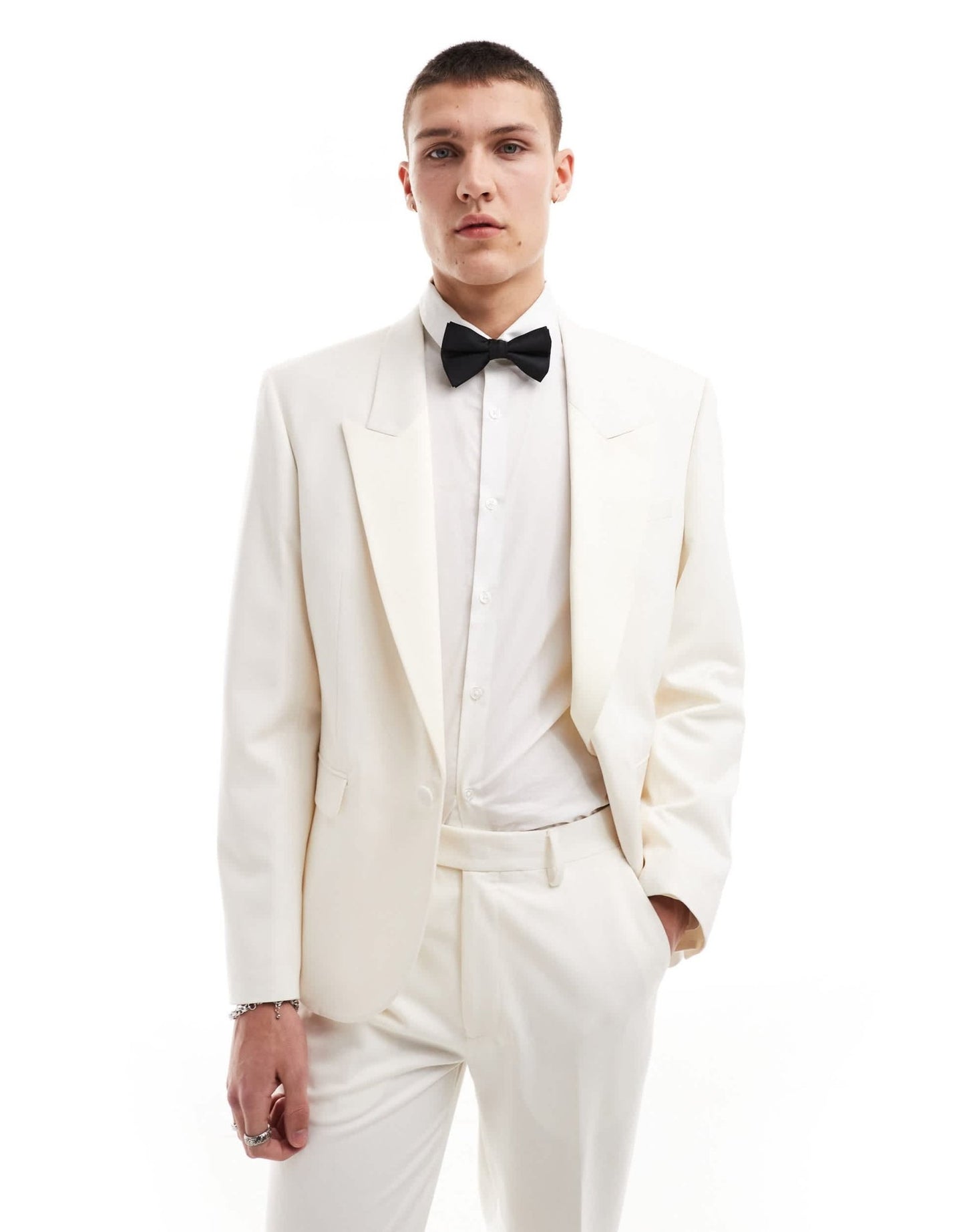 ASOS DESIGN low break slim tuxedo suit jacket in cream - ASOS Sample Sale