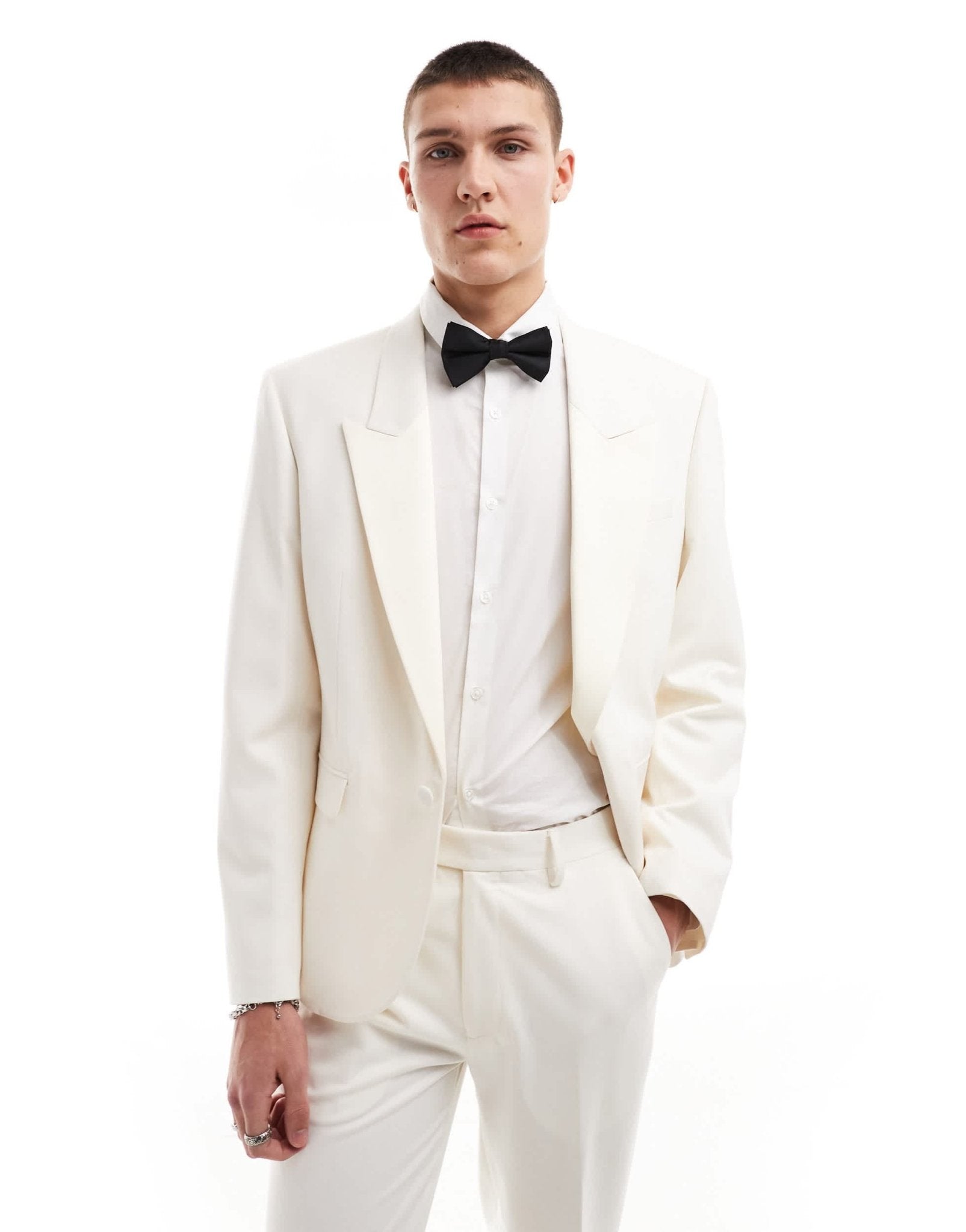 ASOS DESIGN low break slim tuxedo suit jacket in cream - ASOS Sample Sale