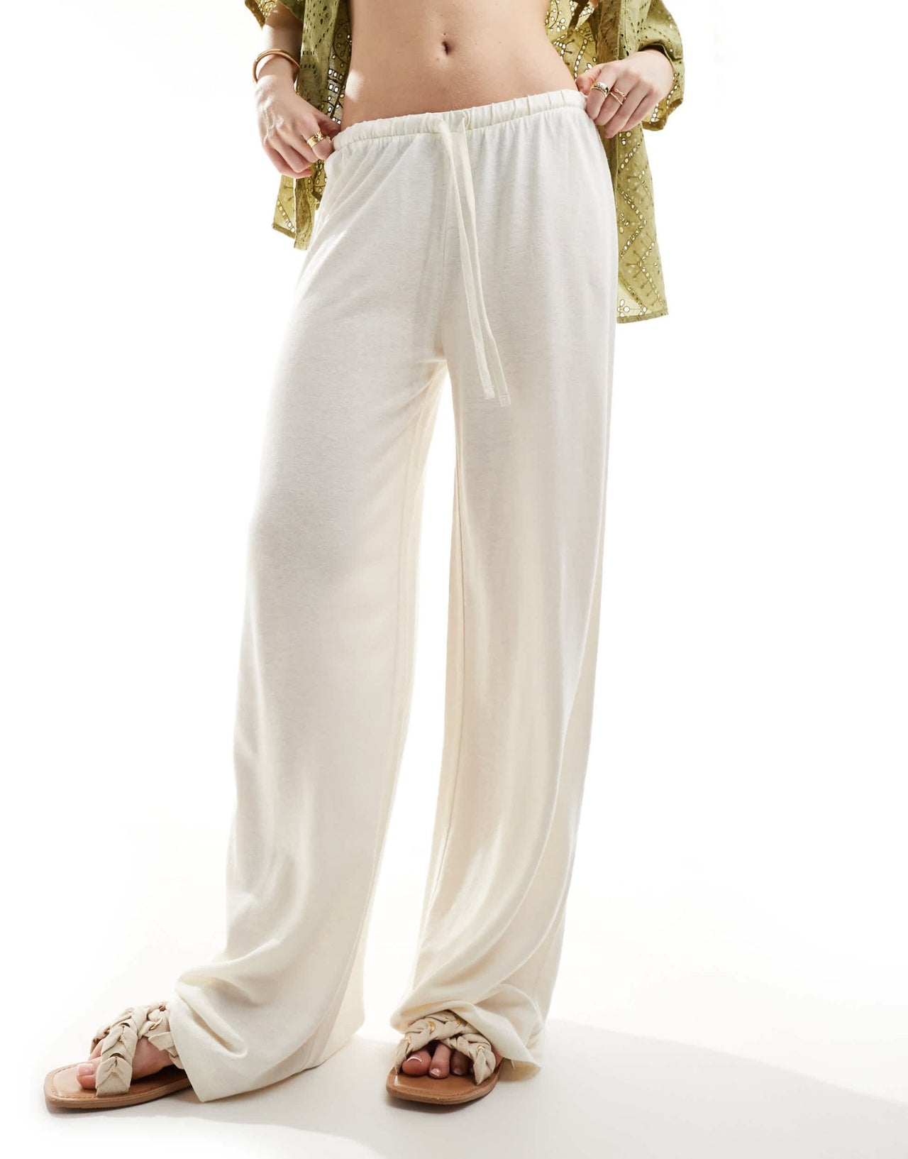 ASOS DESIGN low rise linen look trousers in cream - ASOS Sample Sale