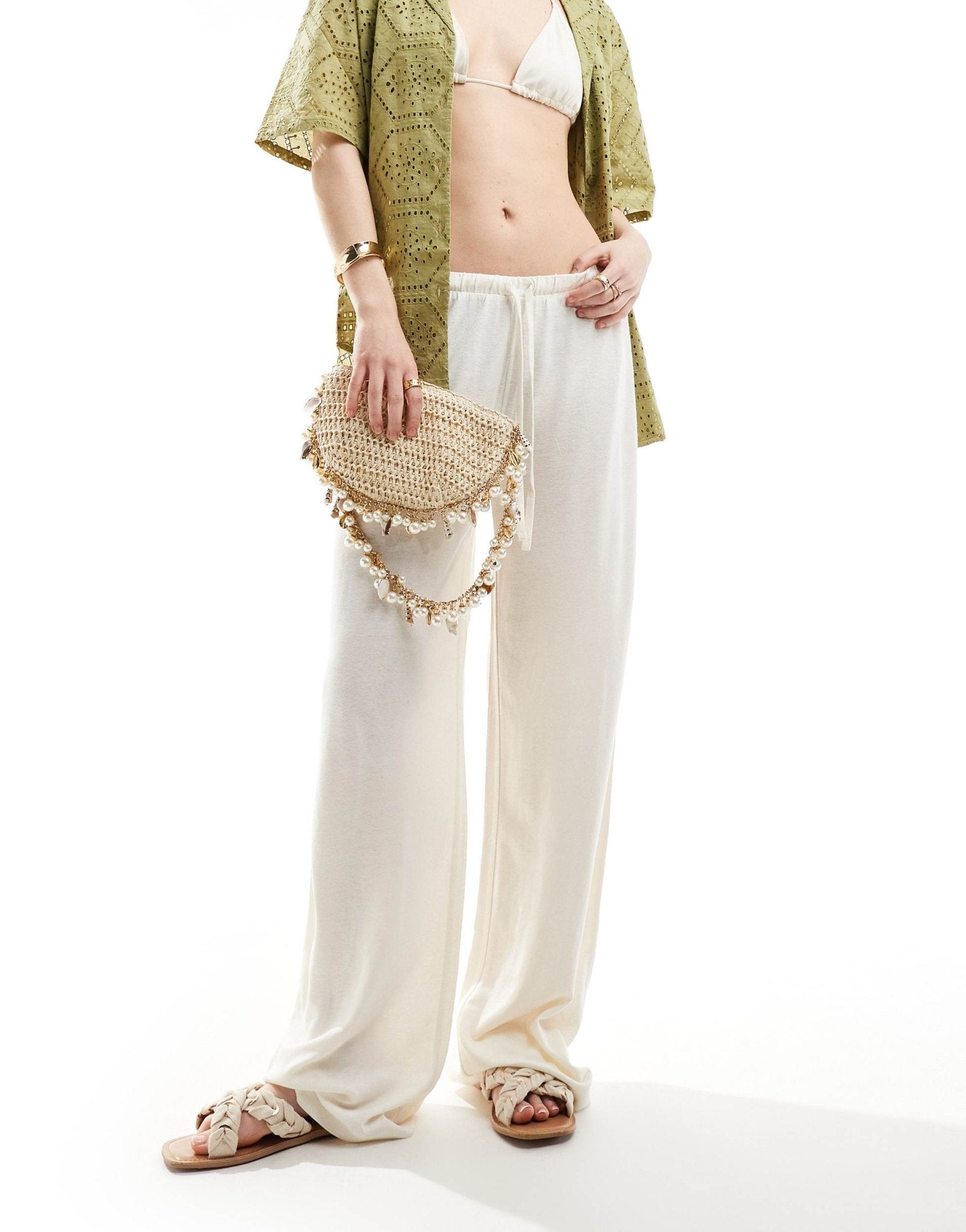 ASOS DESIGN low rise linen look trousers in cream - ASOS Sample Sale