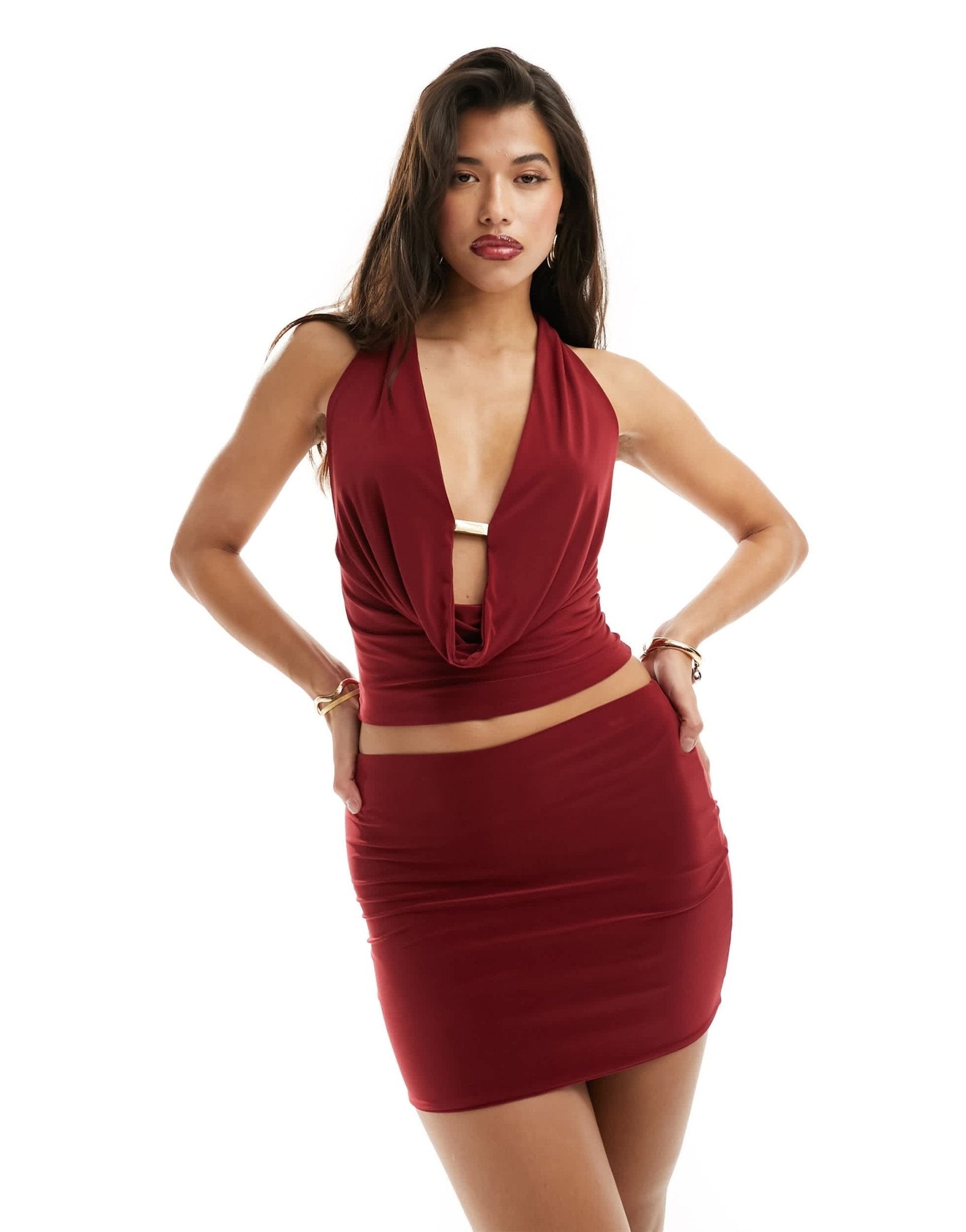 ASOS DESIGN low rise ultra mini skirt in burgundy co - ord - ASOS Sample Sale