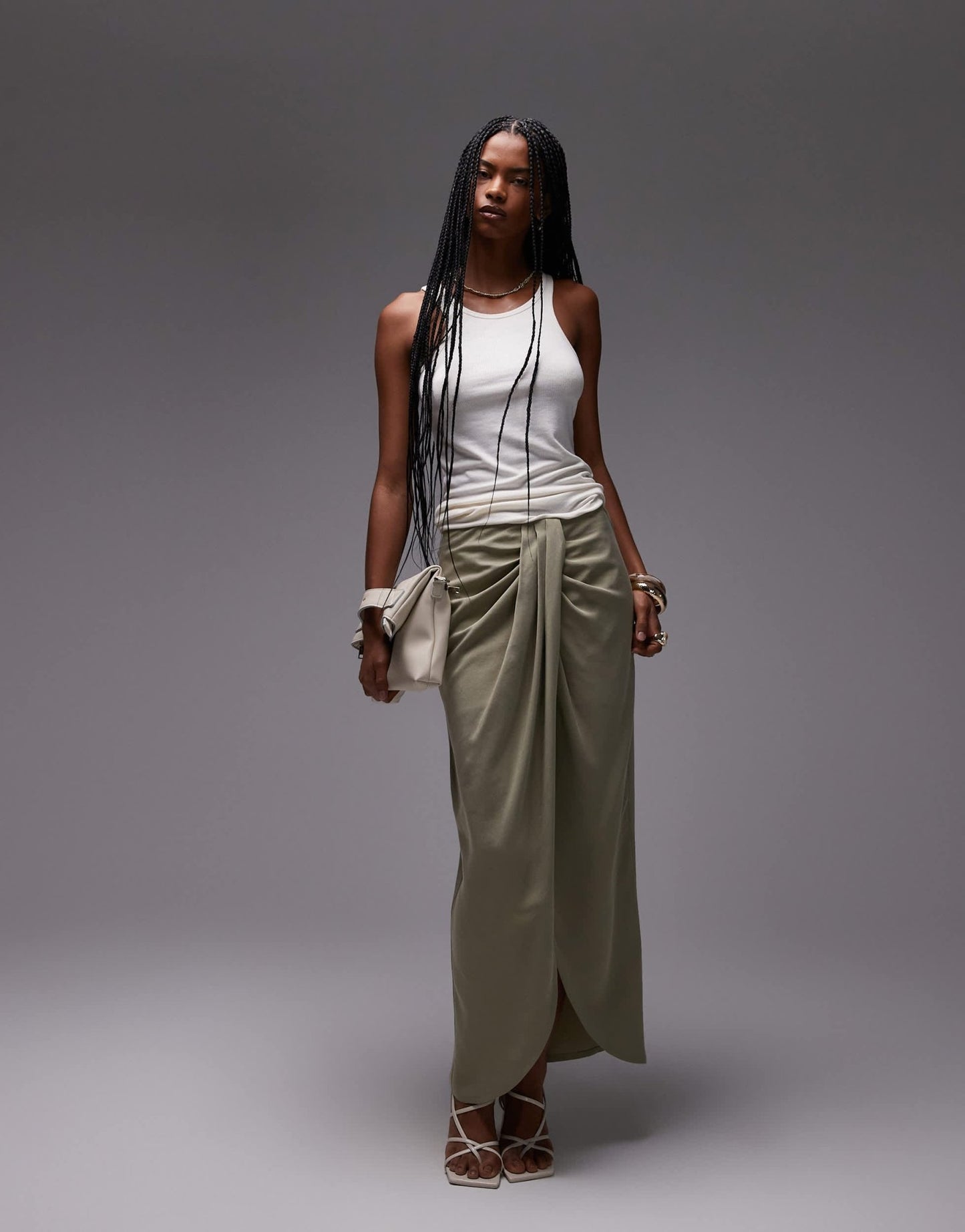 ASOS DESIGN lyocell drape front maxi skirt in olive - ASOS Sample Sale