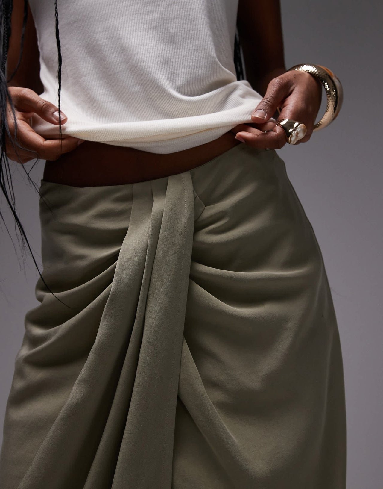 ASOS DESIGN lyocell drape front maxi skirt in olive - ASOS Sample Sale
