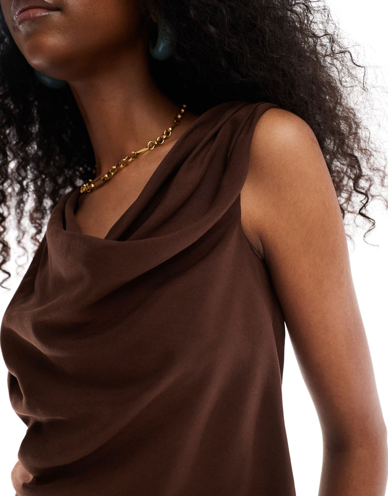 ASOS DESIGN lyocell drape off shoulder top in chocolate co ord - ASOS Sample Sale