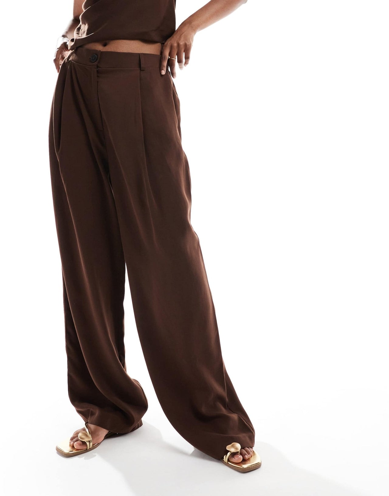 ASOS DESIGN lyocell wide leg dad trouser in chocolate co ord - ASOS Sample Sale
