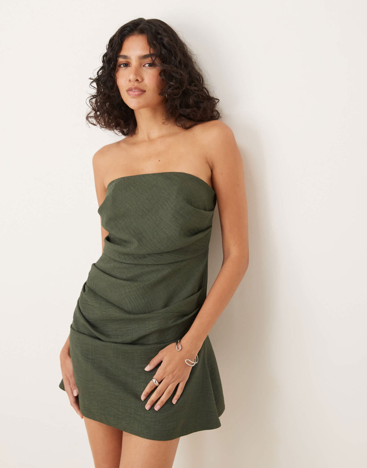 ASOS DESIGN manipulated bandeau mini dress in dark green - ASOS Sample Sale