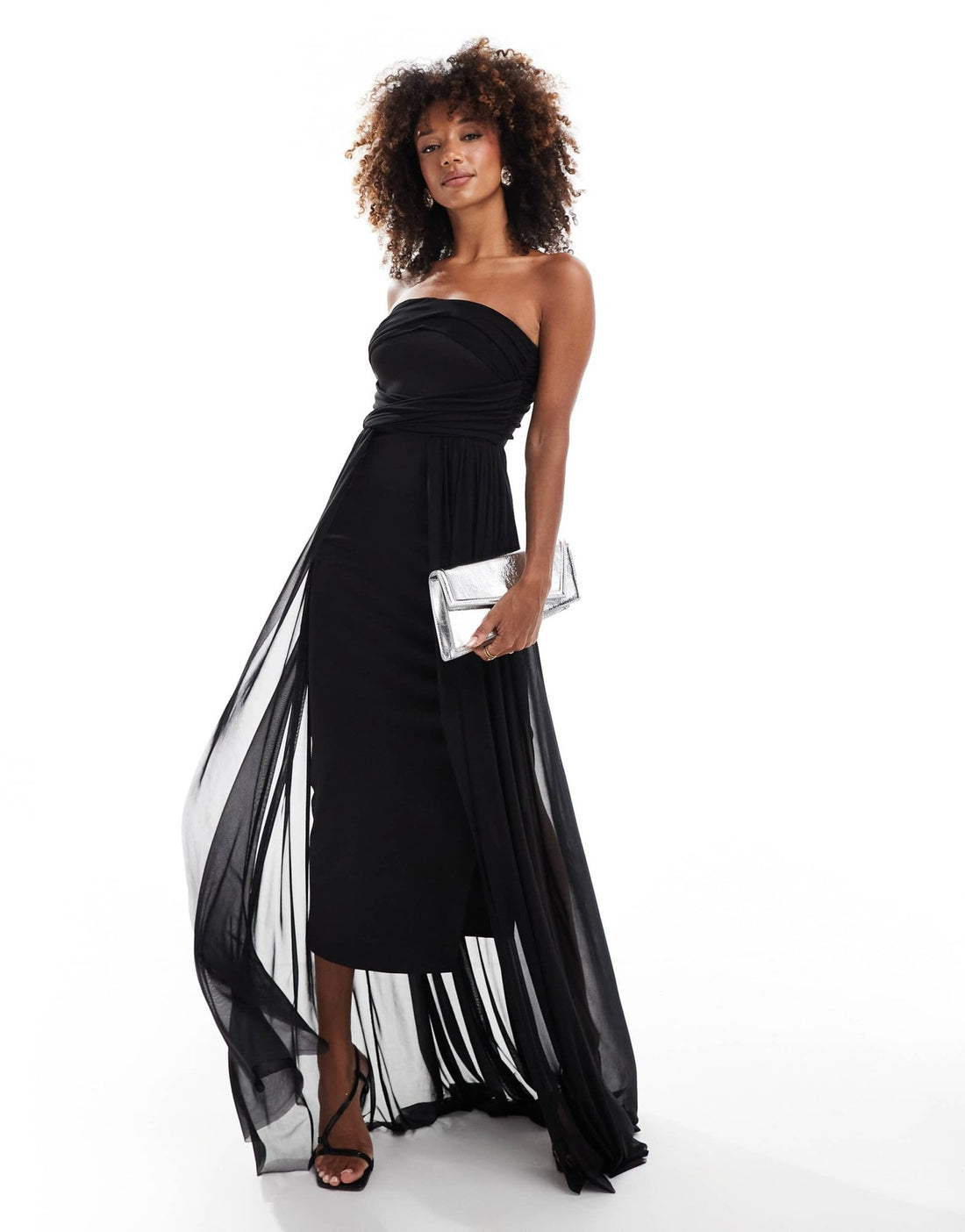 ASOS DESIGN manipulated mesh overlay bardot midi dress in black – ASOS ...