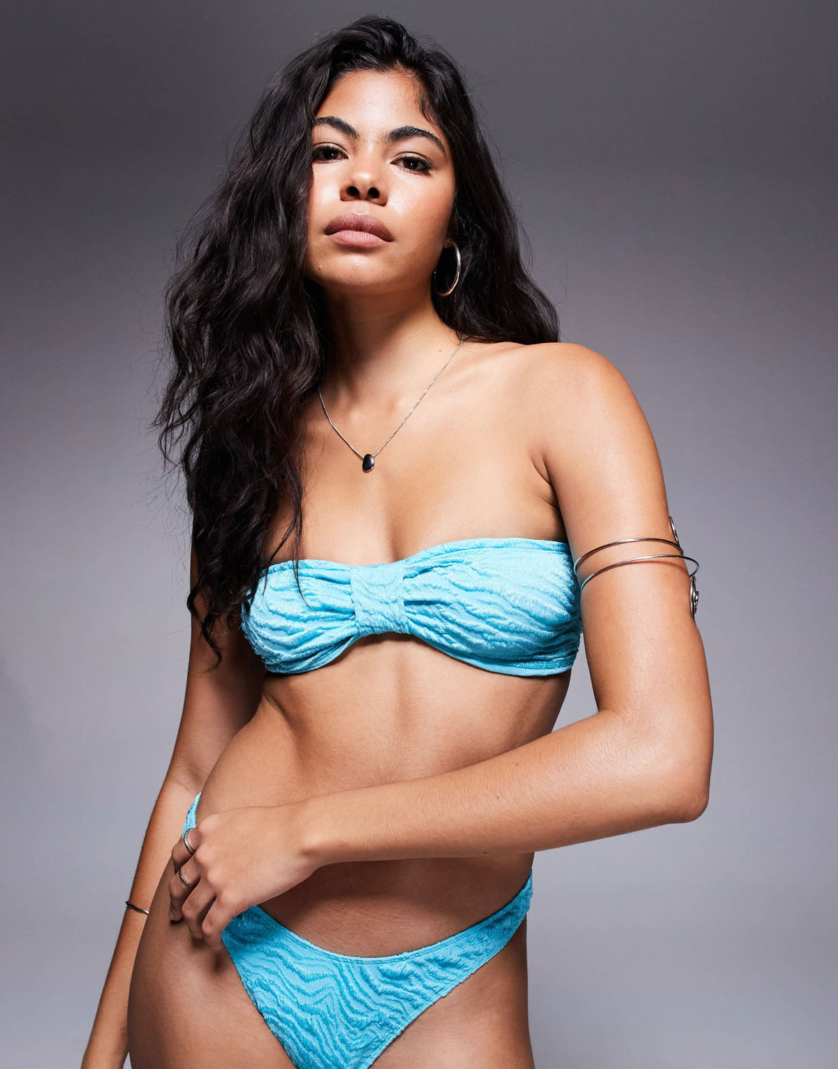 ASOS DESIGN Maria textured knot front bandeau bikini top in turquoise - ASOS Sample Sale