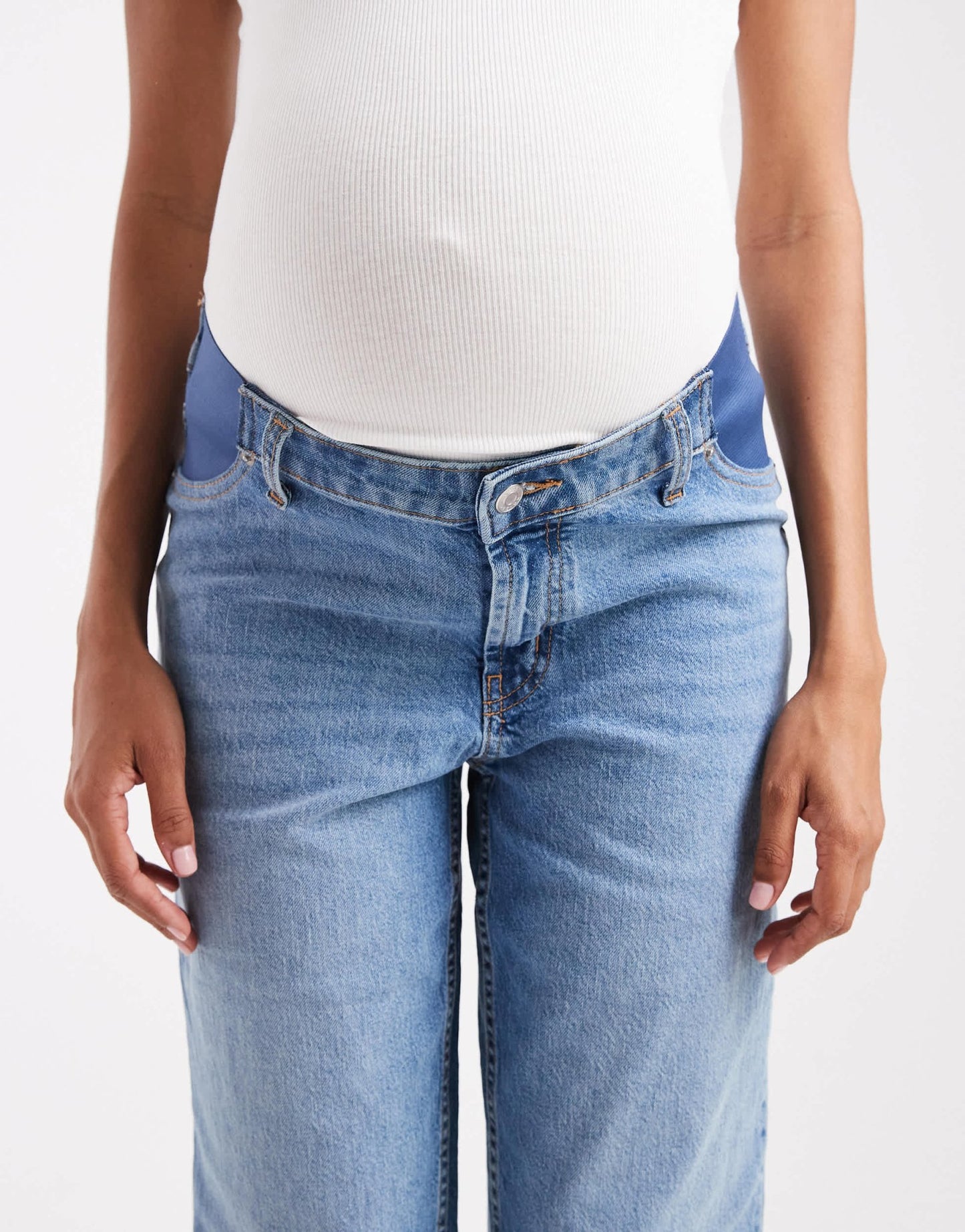 ASOS DESIGN Maternity ankle grazer comfort stretch straight leg jeans in mid blue - ASOS Sample Sale