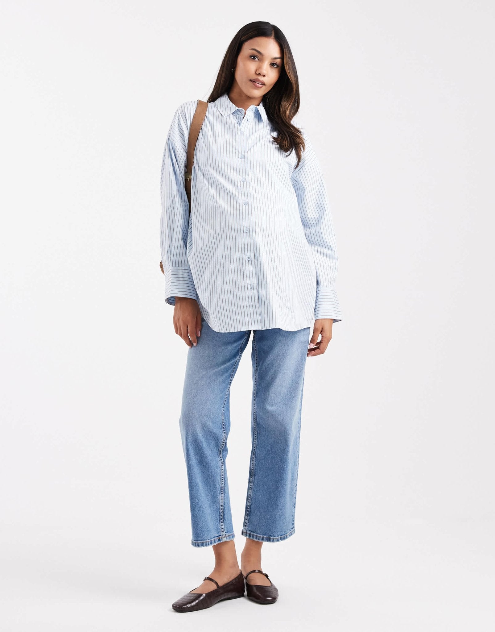 ASOS DESIGN Maternity ankle grazer comfort stretch straight leg jeans in mid blue - ASOS Sample Sale