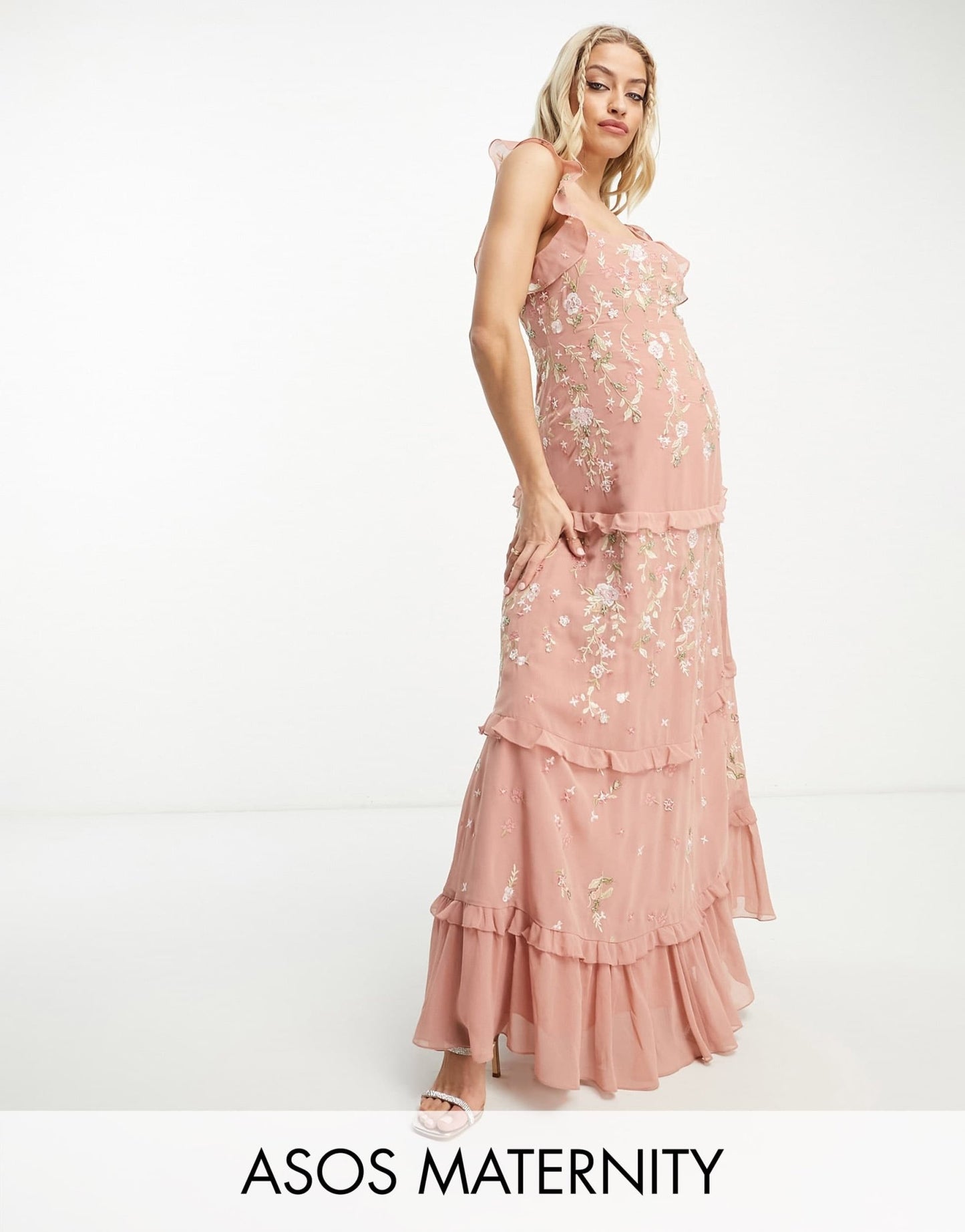 ASOS DESIGN Maternity Bridesmaid cami embellished maxi dress with embroidery in rose - ASOS Sample Sale