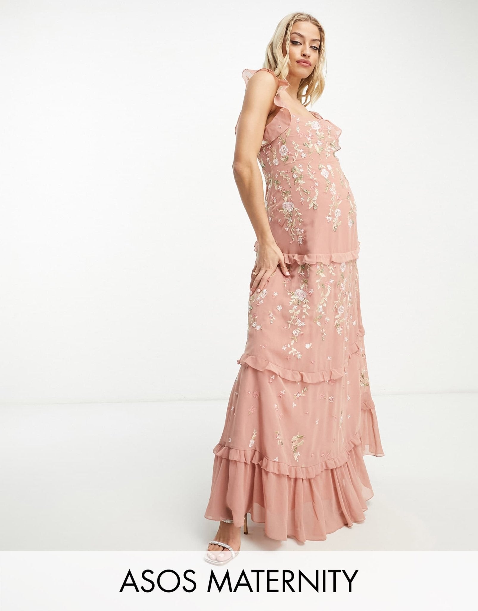 ASOS DESIGN Maternity Bridesmaid cami embellished maxi dress with embroidery in rose - ASOS Sample Sale