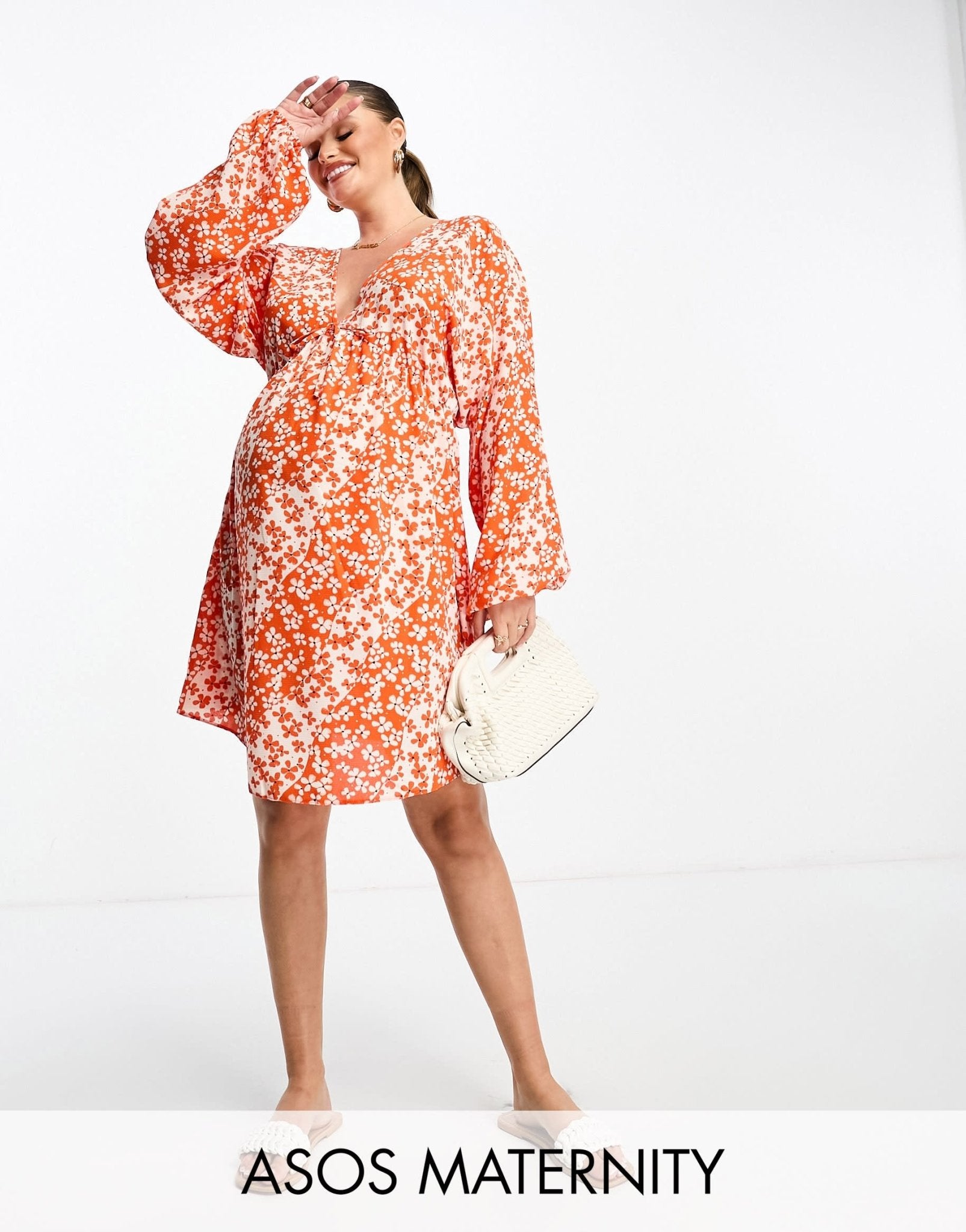 ASOS DESIGN Maternity chuck on swing mini dress in red floral print - ASOS Sample Sale