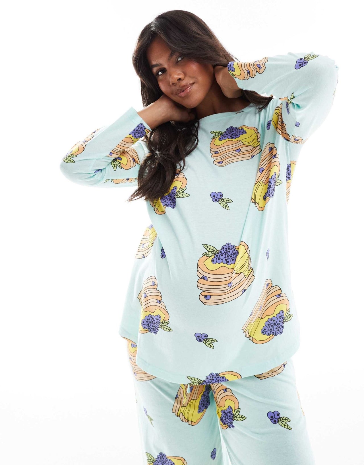 ASOS DESIGN Maternity pancakes long sleeve top & trouser pyjama set in blue - ASOS Sample Sale