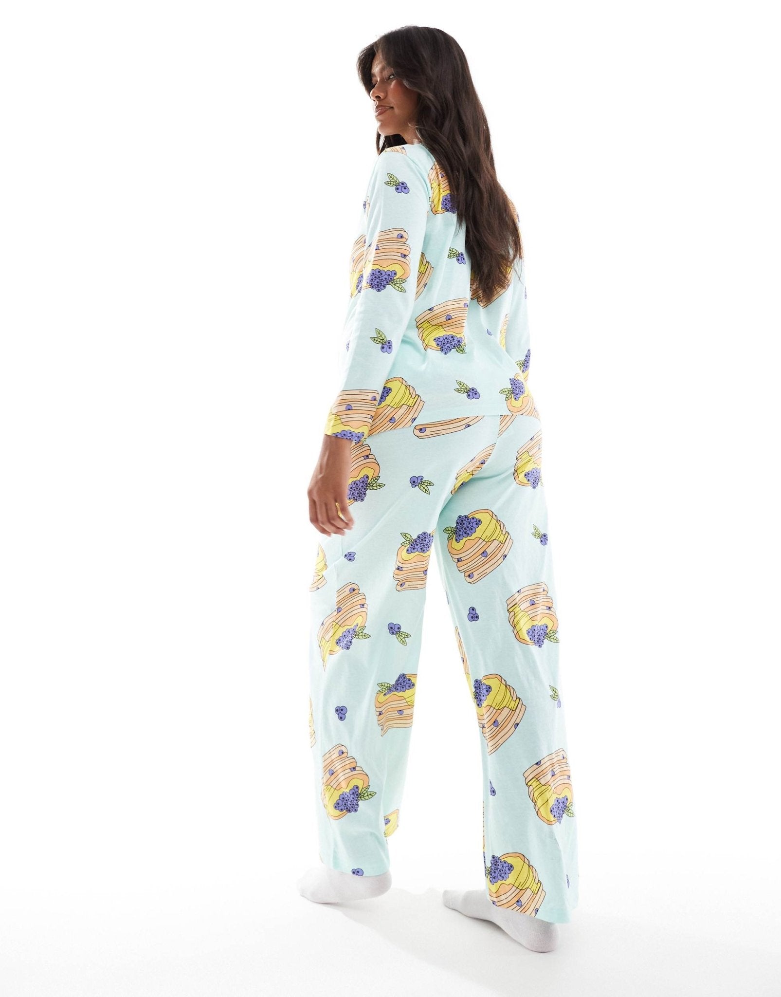 ASOS DESIGN Maternity pancakes long sleeve top & trouser pyjama set in blue - ASOS Sample Sale
