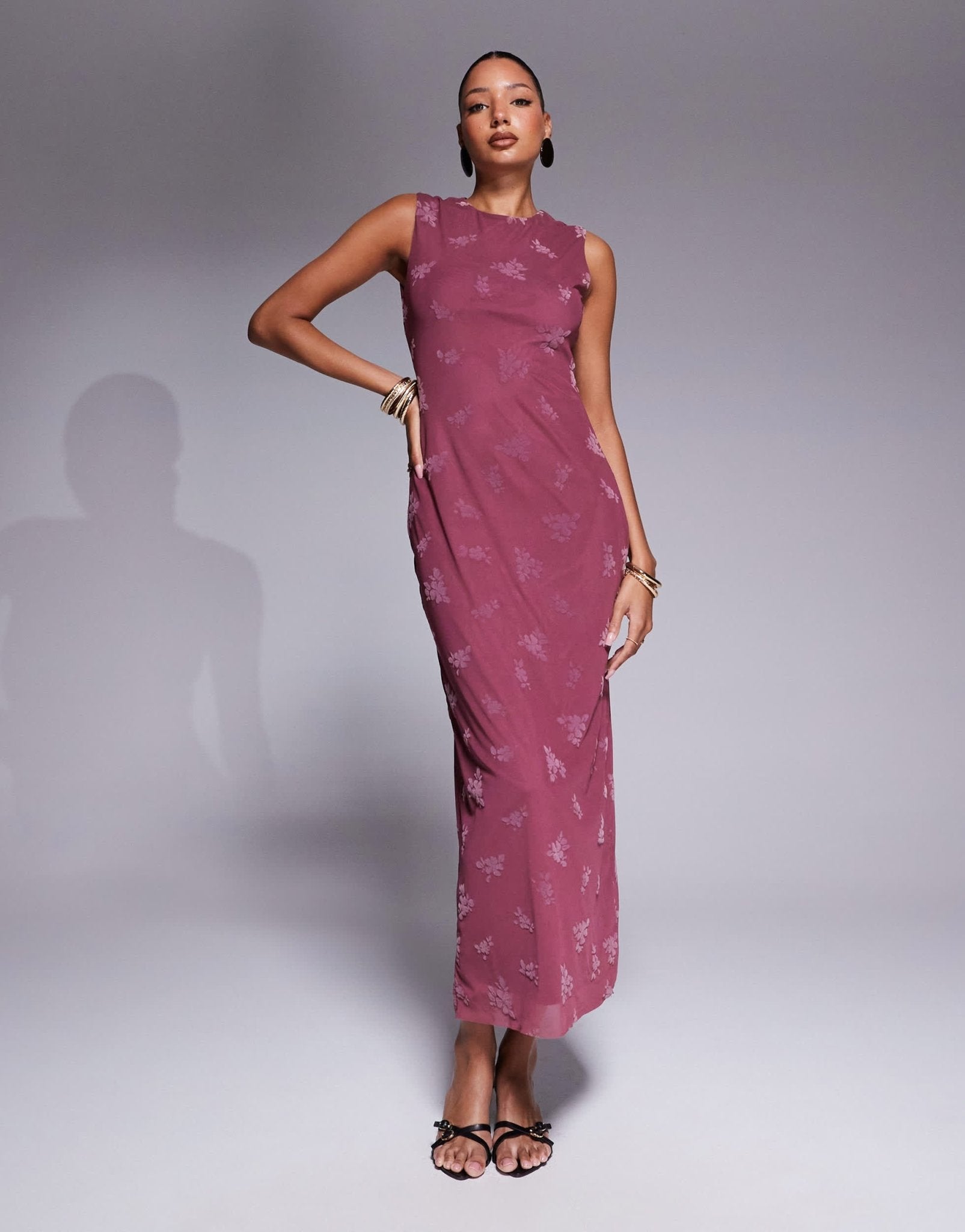 ASOS DESIGN maxi burn out floral grown on neck column dress in dusky pink - ASOS Sample Sale