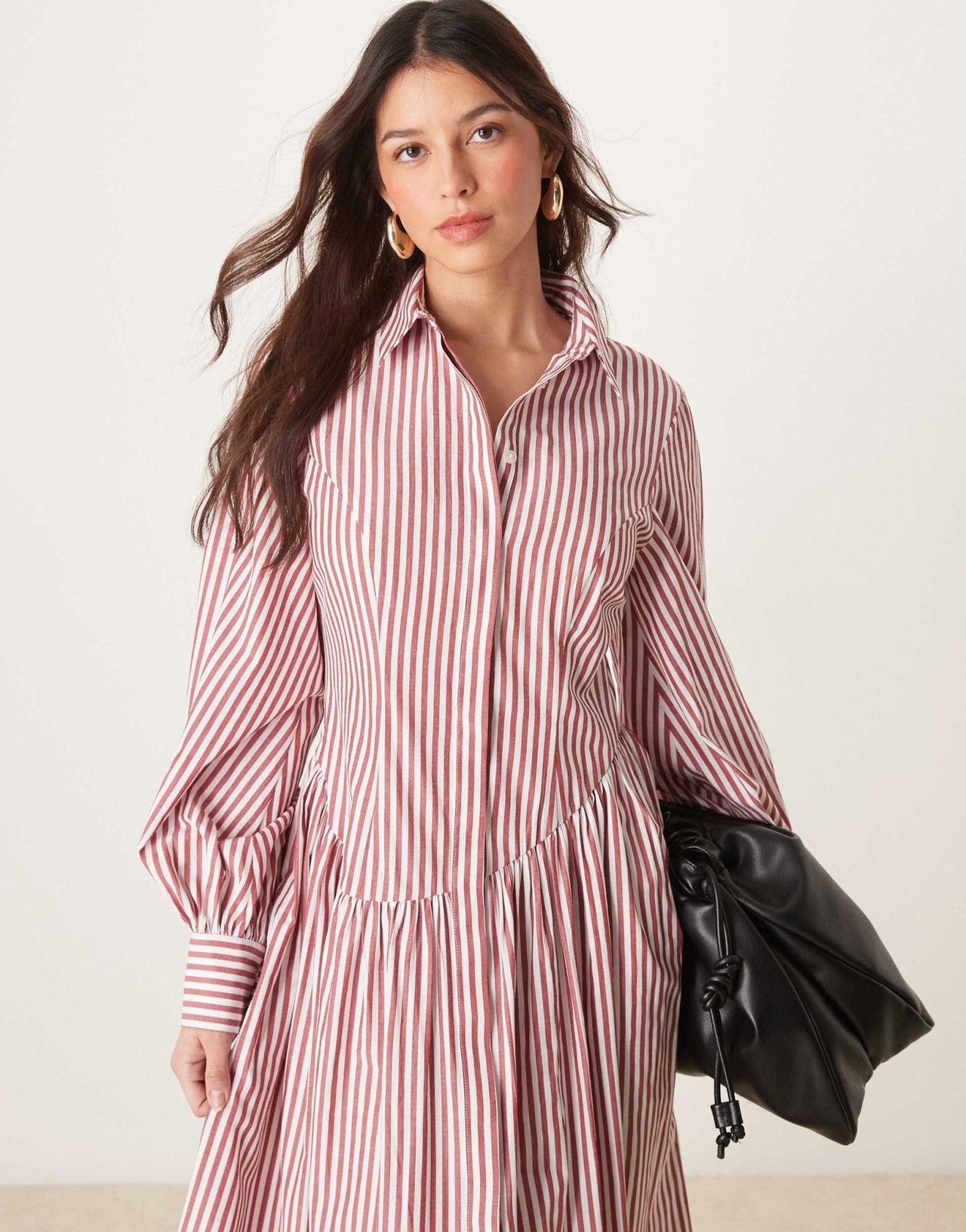 ASOS DESIGN maxi shirt dress with asymmetric button detail in burgundy stripe - ASOS Sample Sale
