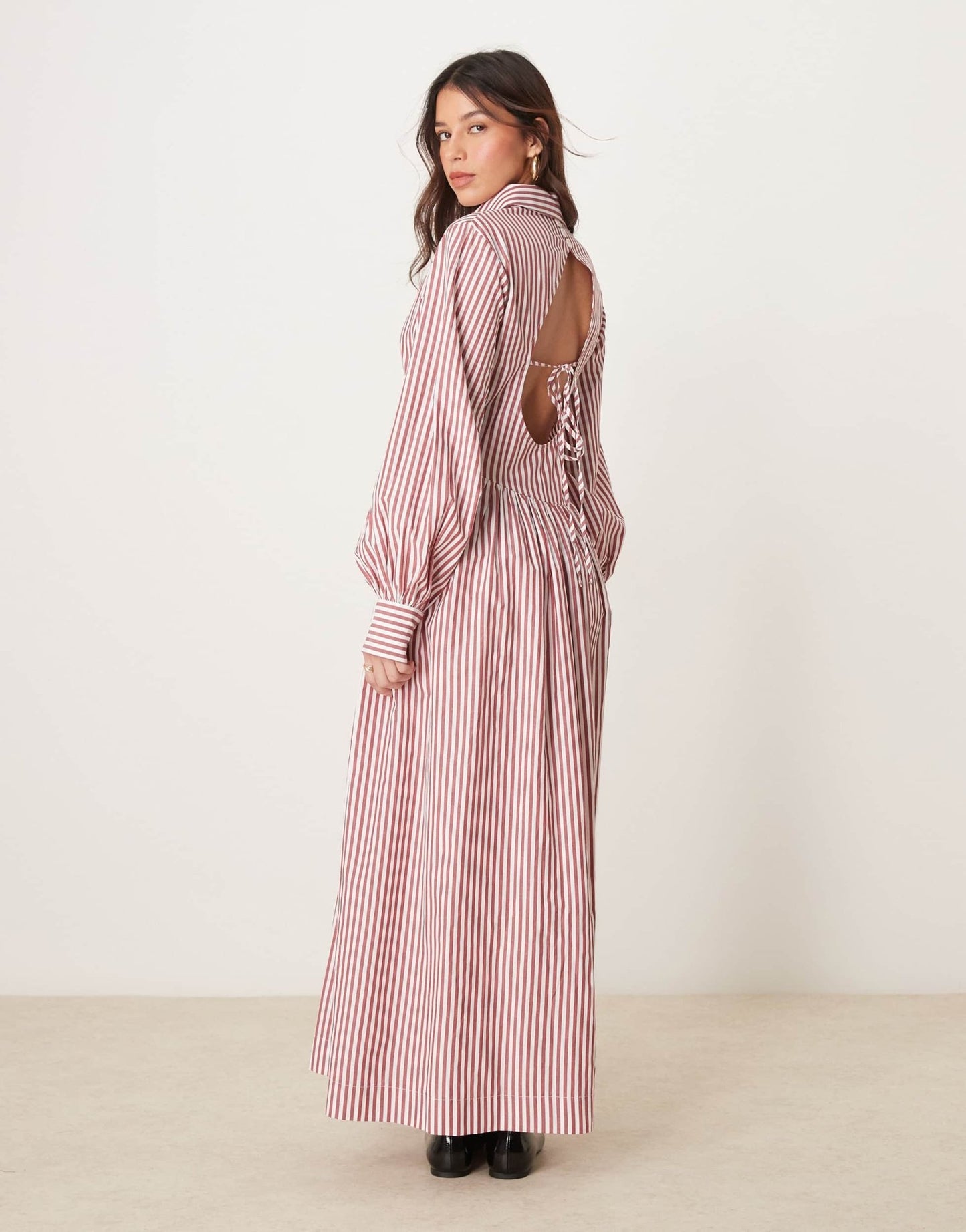 ASOS DESIGN maxi shirt dress with asymmetric button detail in burgundy stripe - ASOS Sample Sale