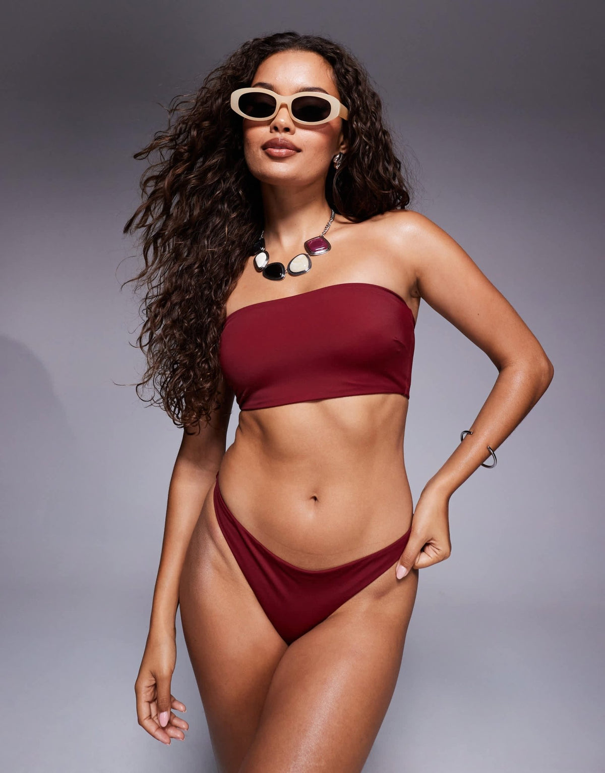 ASOS DESIGN Maya mix and match high leg thong bikini bottom in burgundy - ASOS Sample Sale