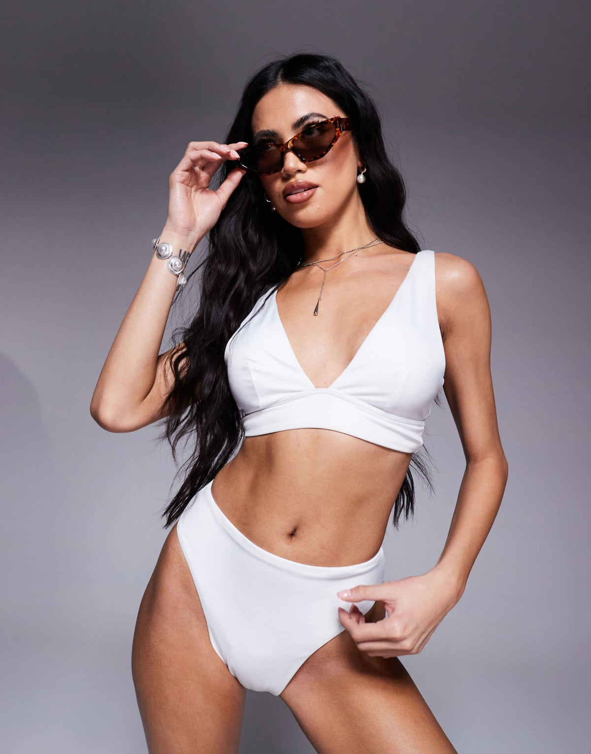 ASOS DESIGN Maya mix and match sleek plunge bikini top in white - ASOS Sample Sale