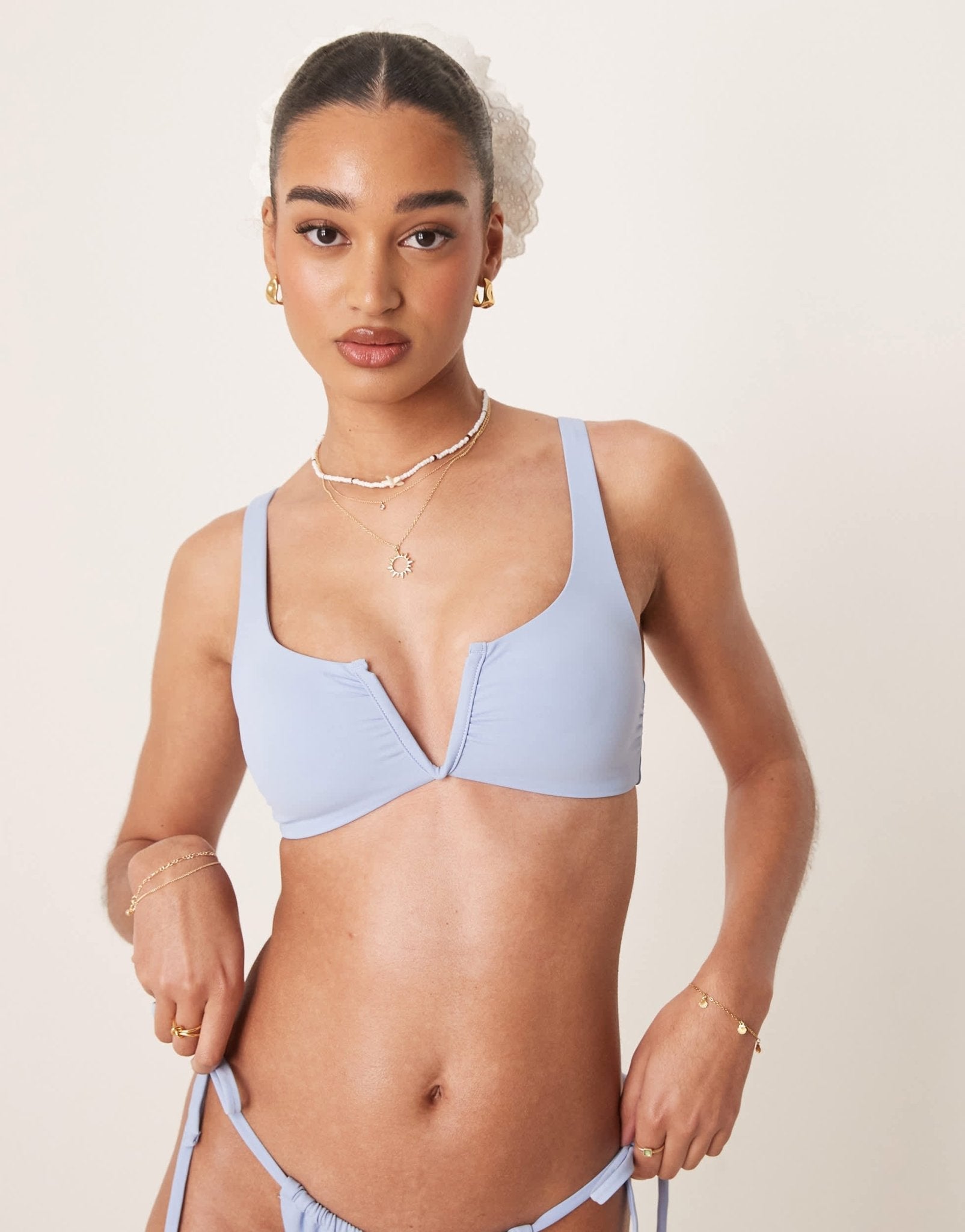 ASOS DESIGN Maya mix and match v wire crop bikini top in blue - ASOS Sample Sale
