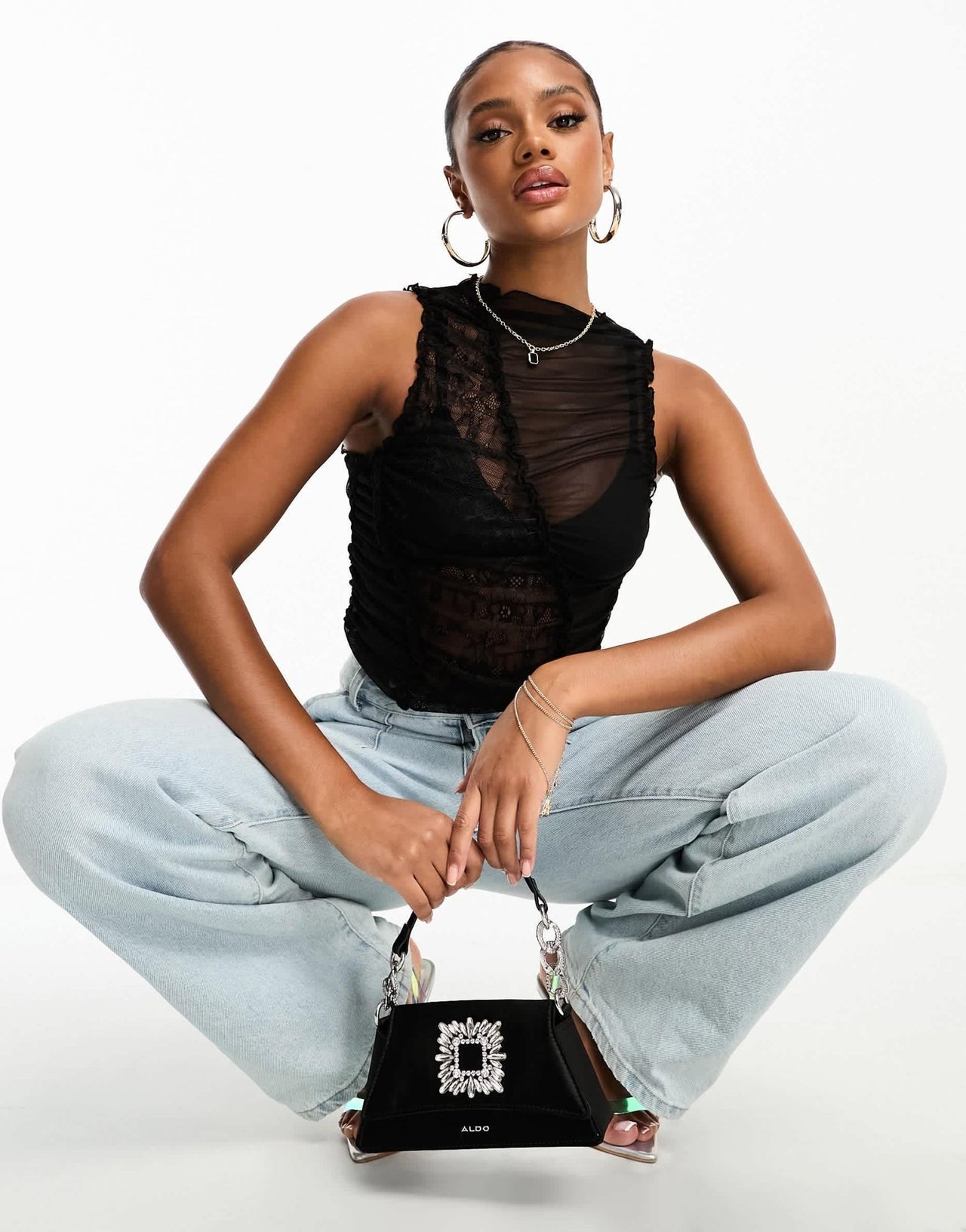 ASOS DESIGN mesh and lace mix tank top in black - ASOS Sample Sale