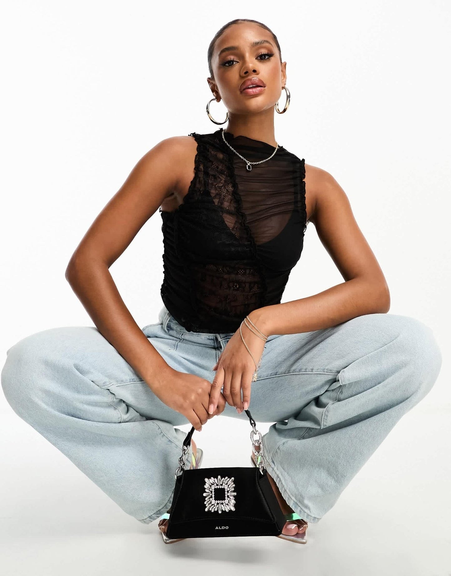 ASOS DESIGN mesh and lace mix tank top in black - ASOS Sample Sale