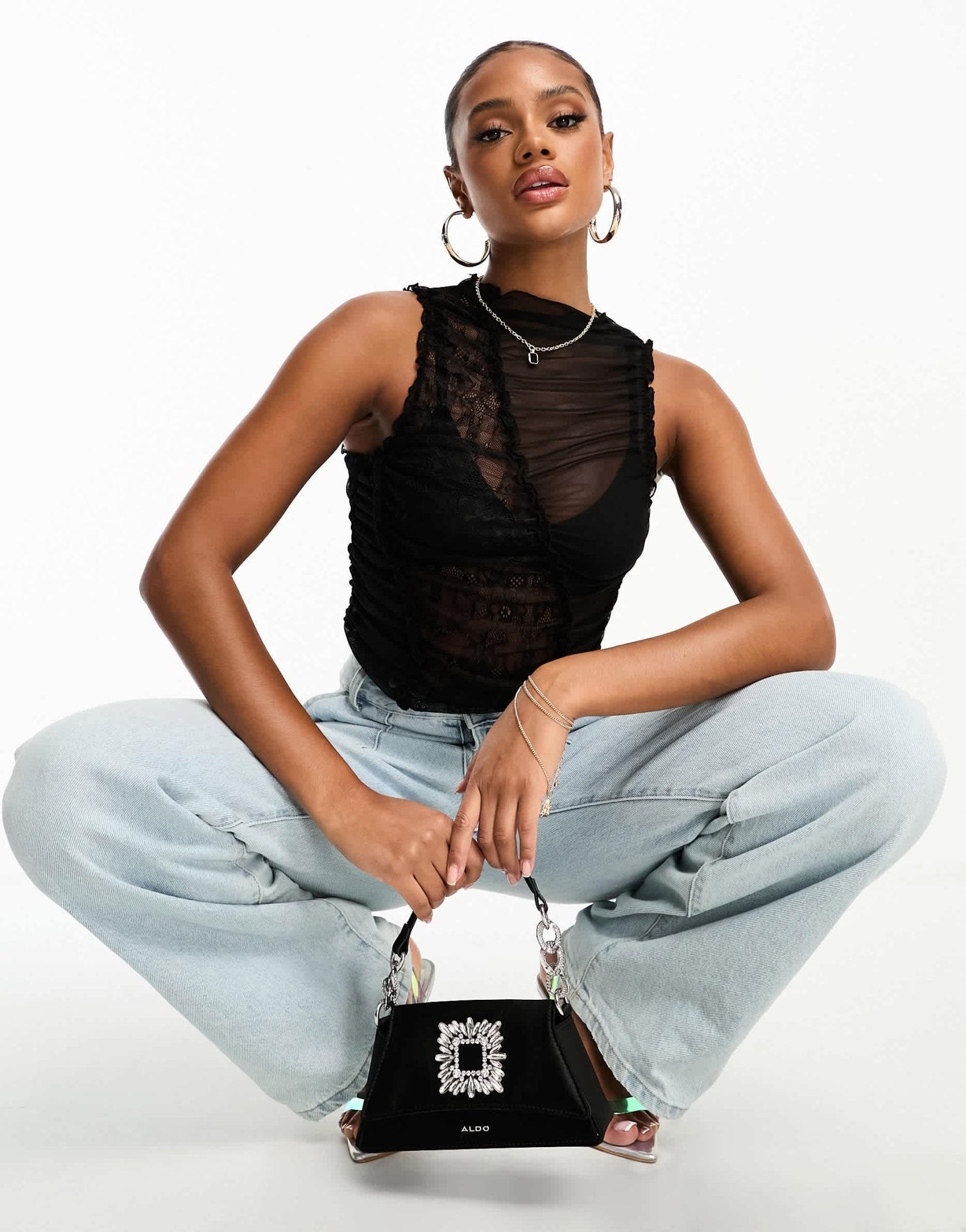 ASOS DESIGN mesh and lace mix tank top in black - ASOS Sample Sale