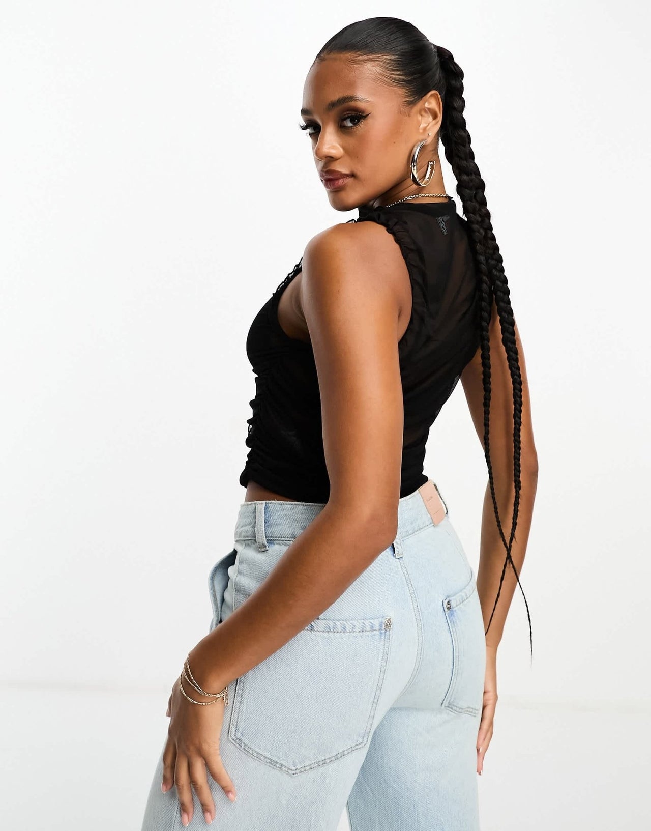ASOS DESIGN mesh and lace mix tank top in black - ASOS Sample Sale