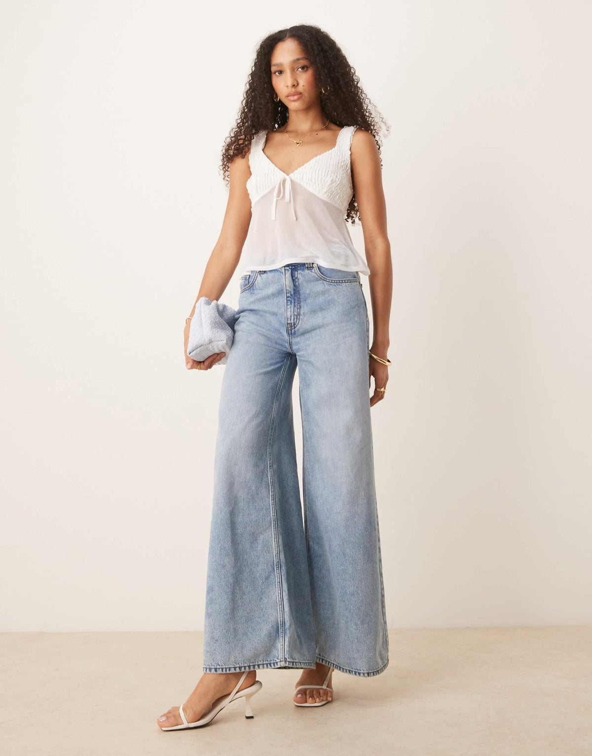 ASOS DESIGN mesh cami top with bow detail in ivory - ASOS Sample Sale