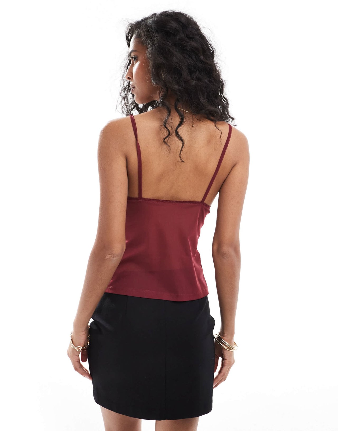 ASOS DESIGN mesh cami top with lace detail in burgundy - ASOS Sample Sale