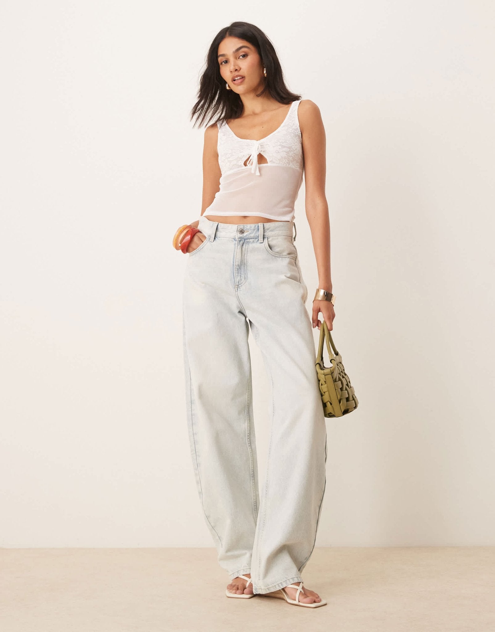 ASOS DESIGN mesh cami top with lace detail in white - ASOS Sample Sale