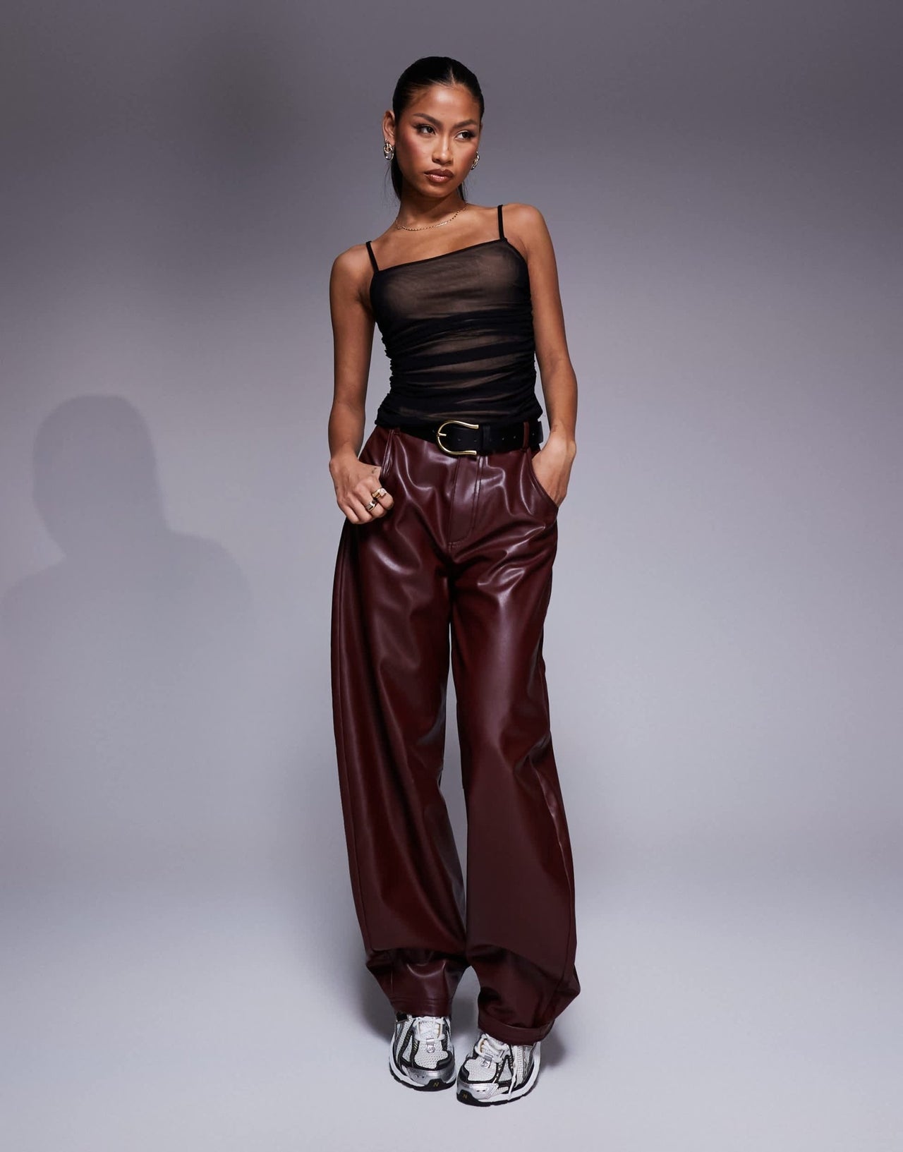 ASOS DESIGN mesh draped cami top in black with stone lining - ASOS Sample Sale
