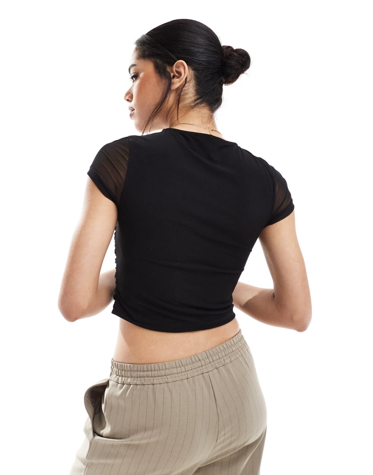 ASOS DESIGN mesh draped front short sleeve top in black - ASOS Sample Sale