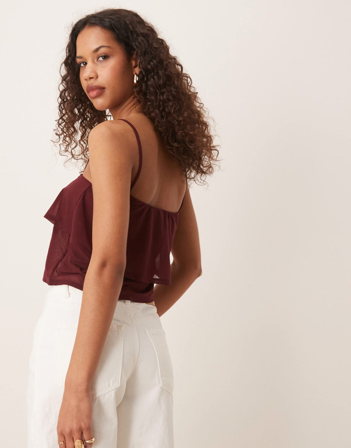 ASOS DESIGN mesh floaty strappy cami top in burgundy - ASOS Sample Sale