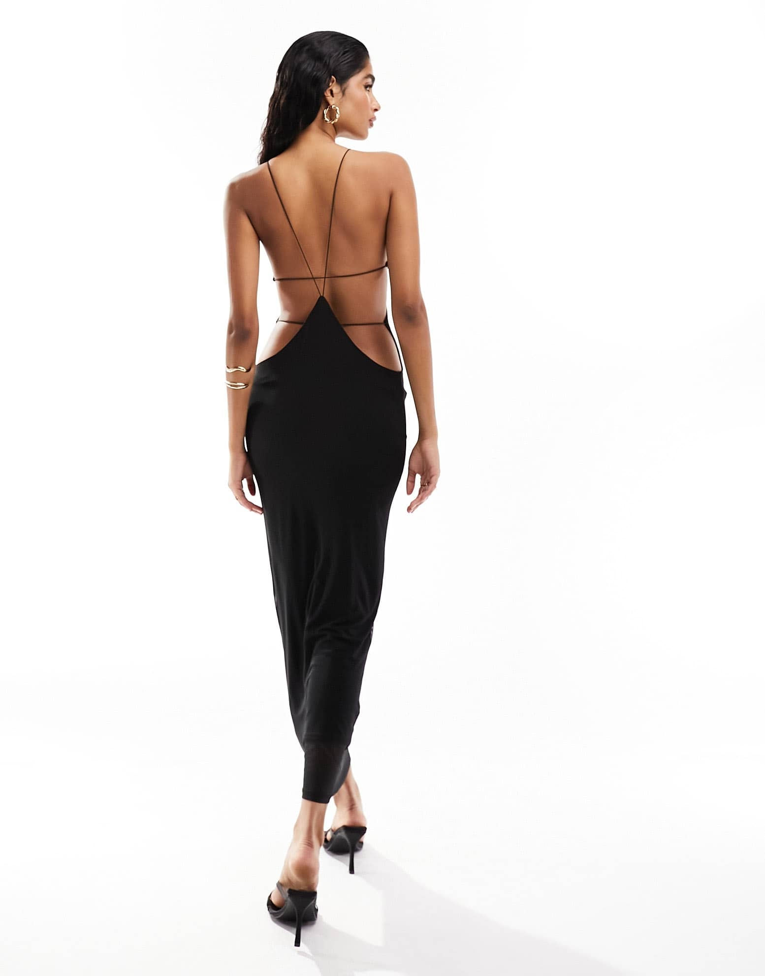 ASOS DESIGN mesh halter maxi dress with extreme cut out back detail in