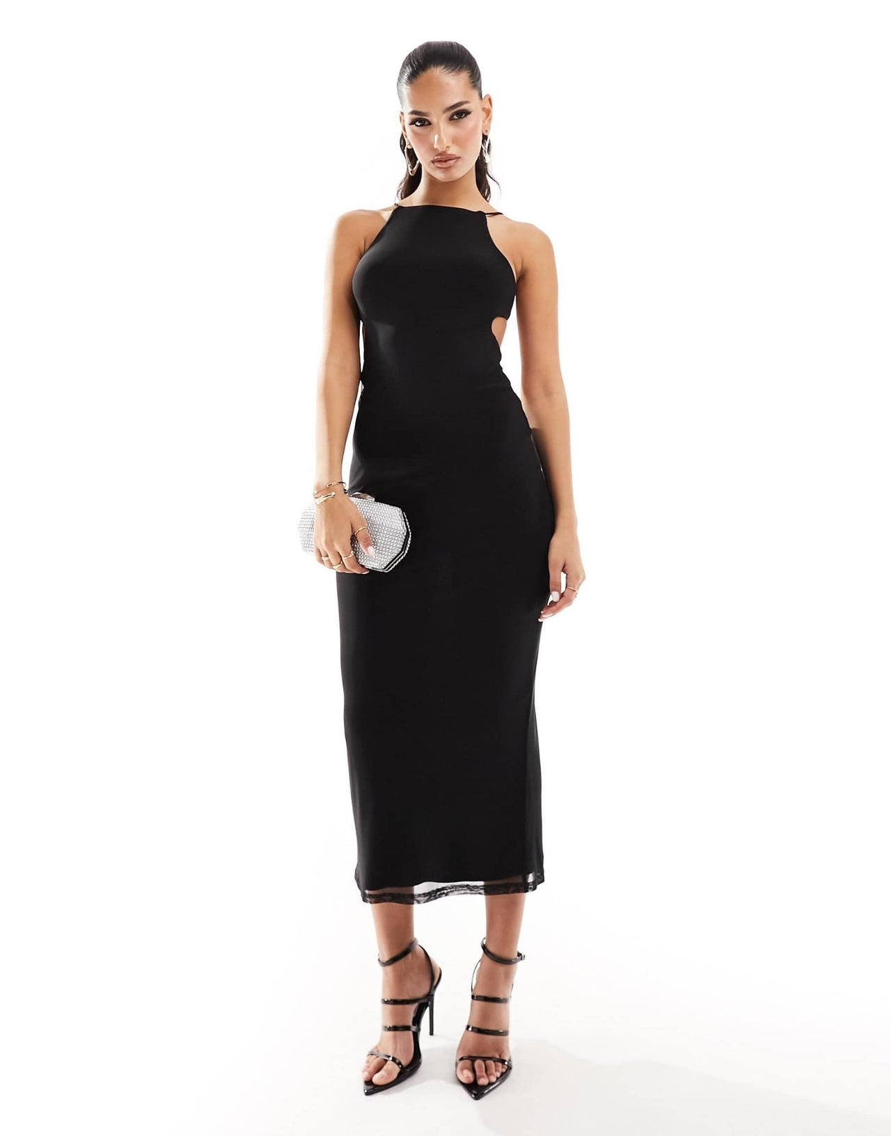 ASOS DESIGN mesh halter maxi dress with extreme cut out back detail in black - ASOS Sample Sale