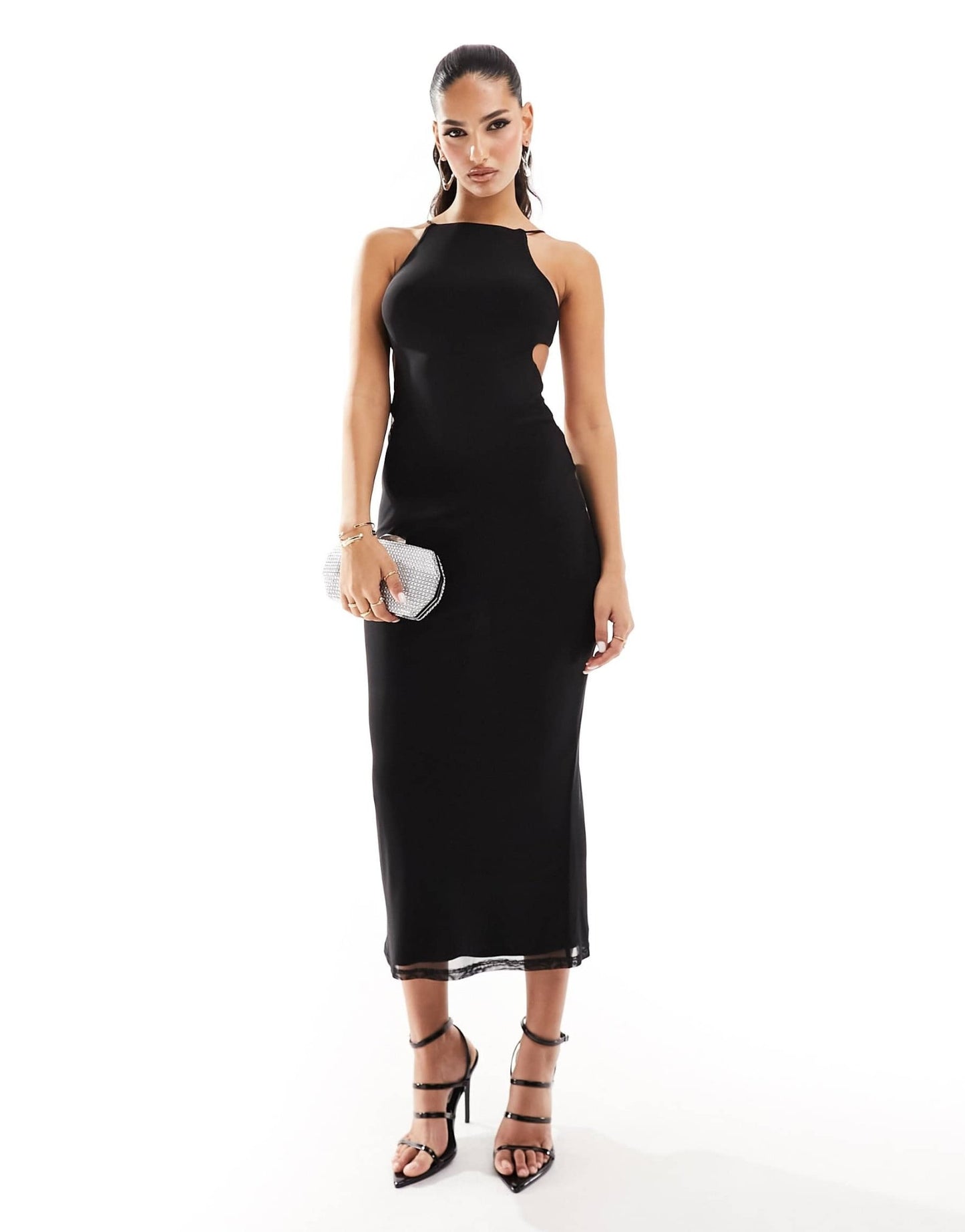 ASOS DESIGN mesh halter maxi dress with extreme cut out back detail in black - ASOS Sample Sale