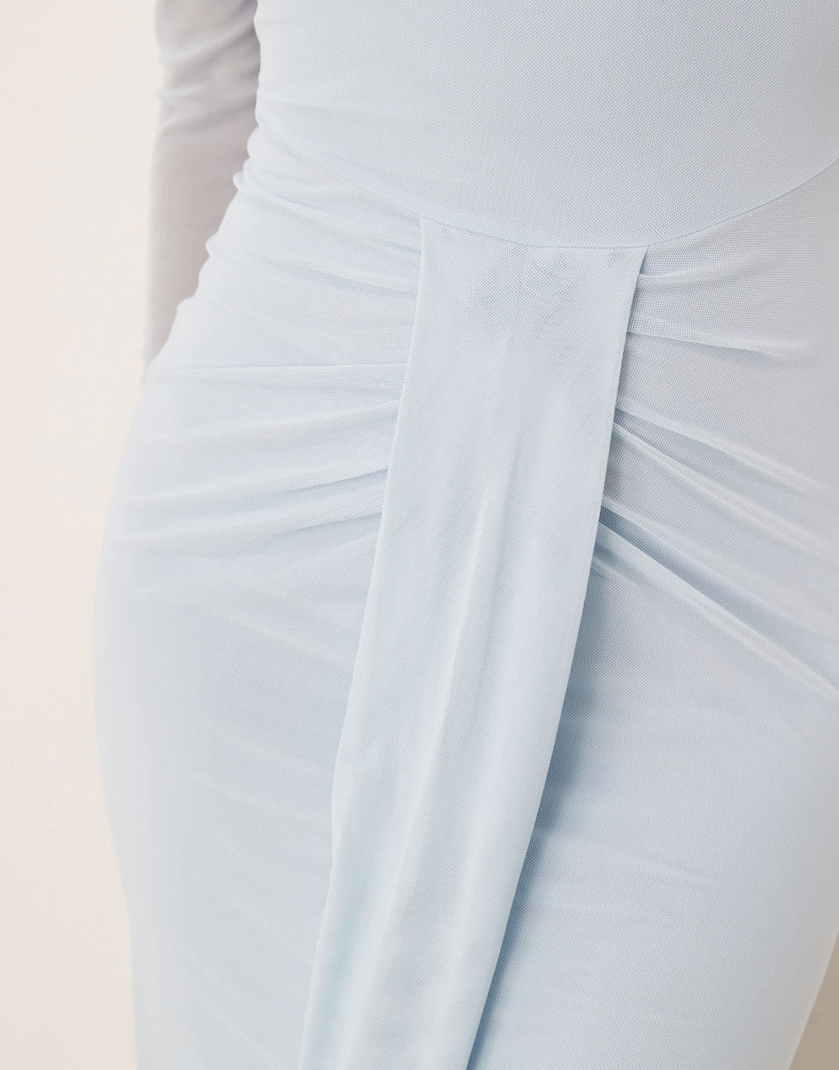 ASOS DESIGN mesh long sleeve slash neck open back maxi dress with sash in baby blue - ASOS Sample Sale