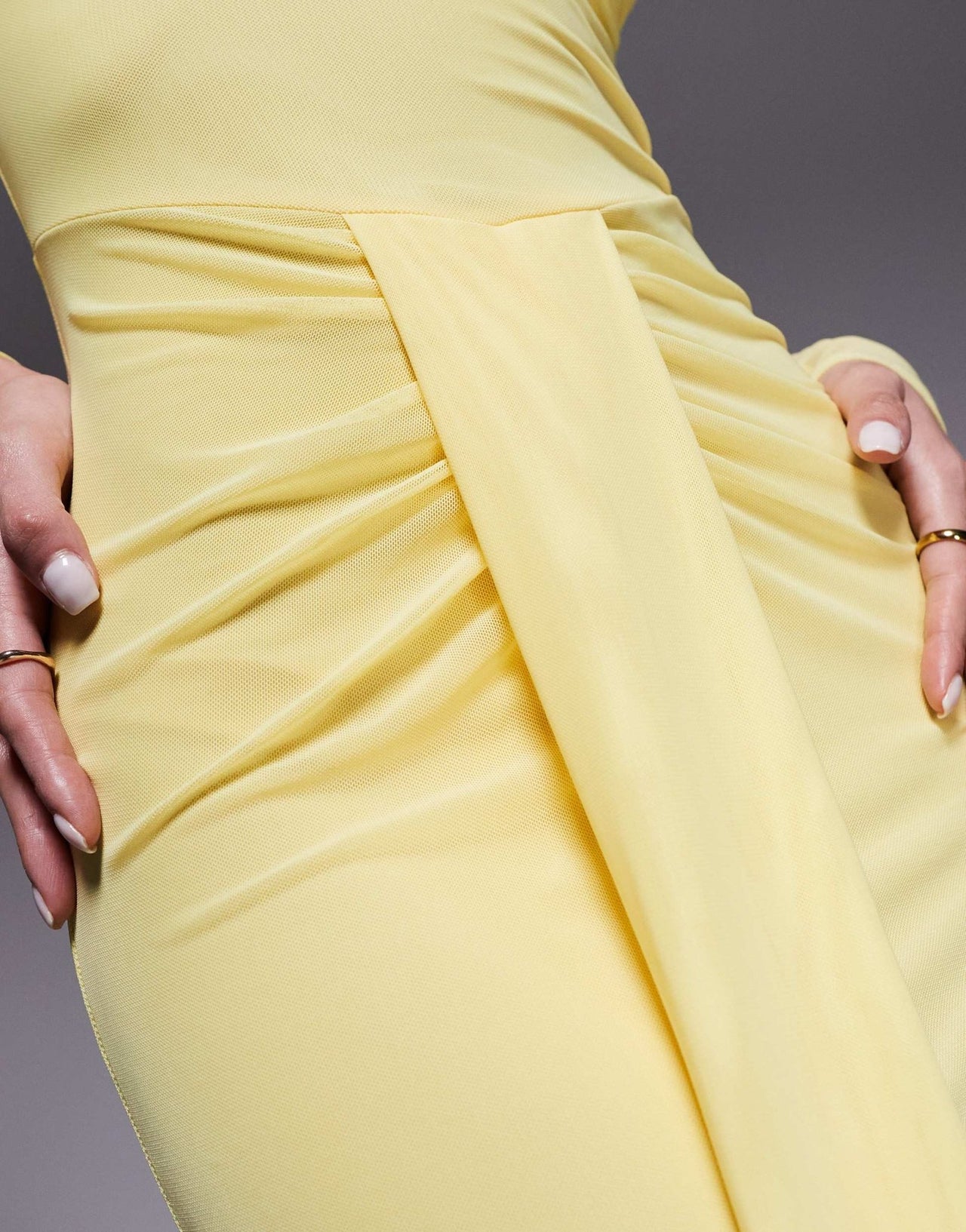 ASOS DESIGN mesh long sleeve slash neck open back maxi dress with sash in pastel yellow - ASOS Sample Sale