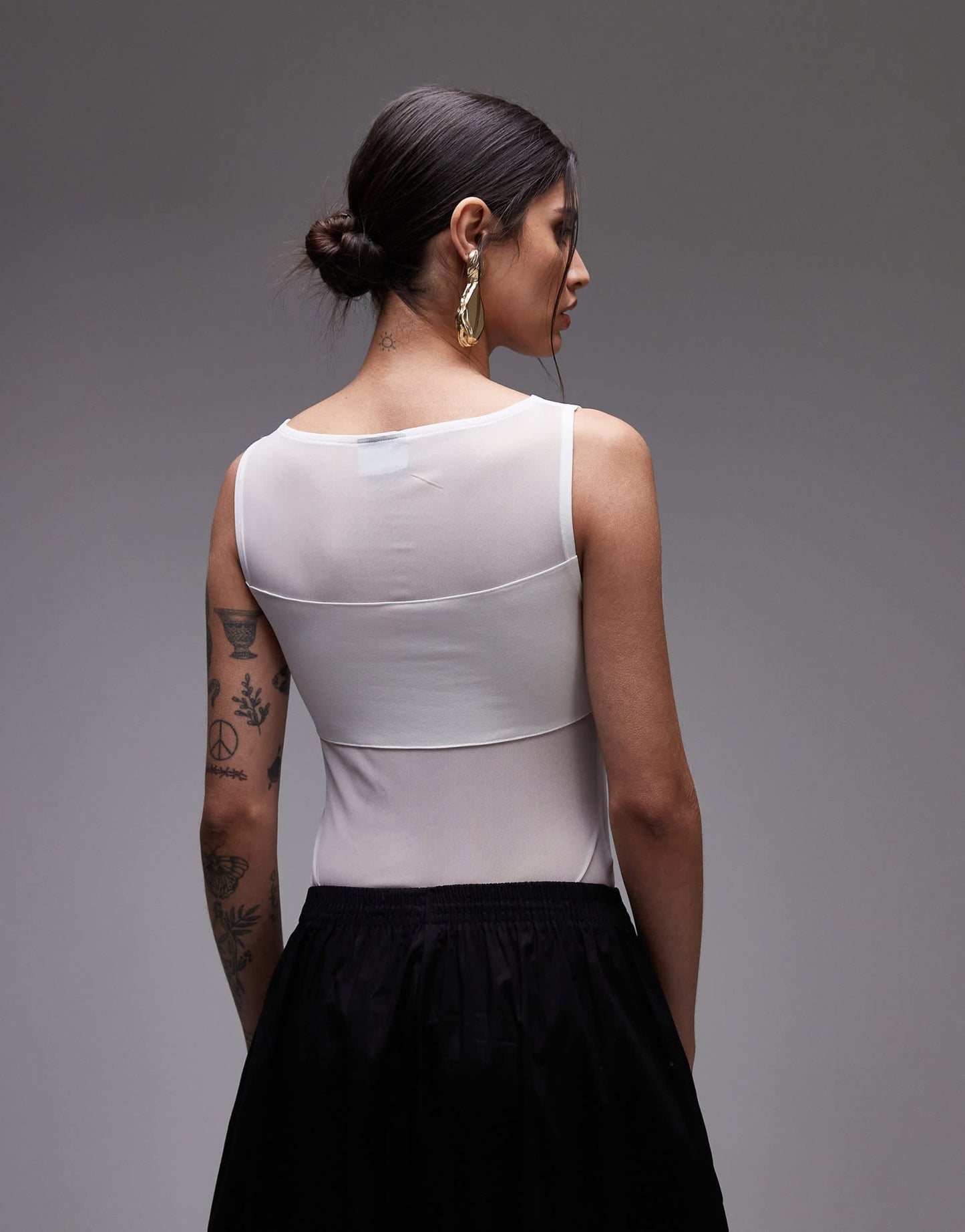 ASOS DESIGN mesh panel fabric mix body in ecru - ASOS Sample Sale