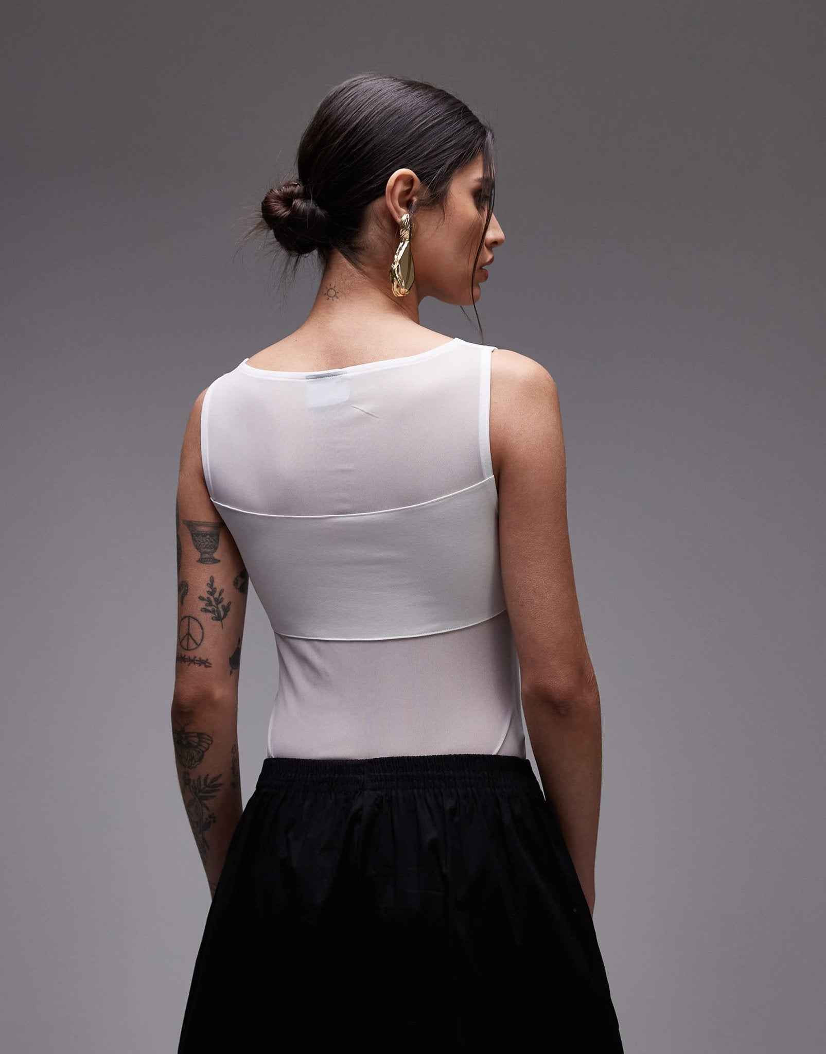 ASOS DESIGN mesh panel fabric mix body in ecru - ASOS Sample Sale