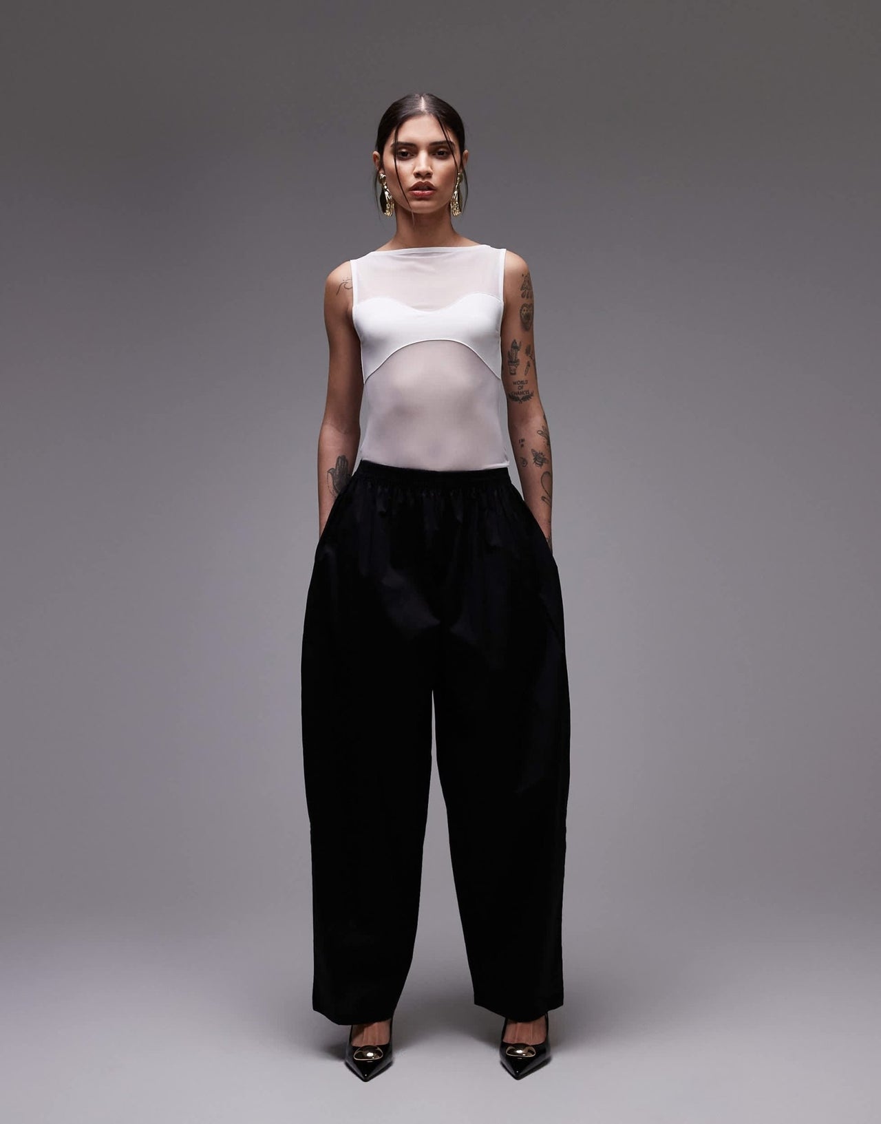 ASOS DESIGN mesh panel fabric mix body in ecru - ASOS Sample Sale